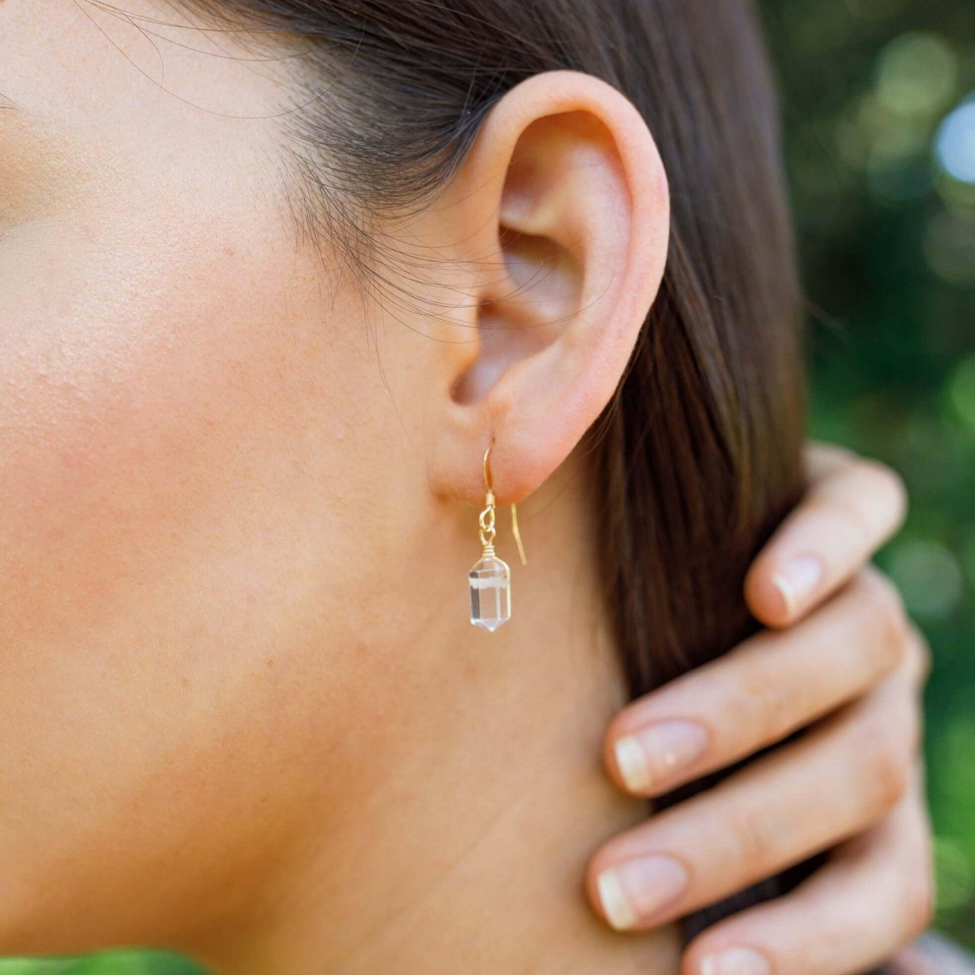 Crystal Quartz Mini Double Terminated Crystal Point Dangle Drop Earrings - Crystal Quartz Mini Double Terminated Crystal Point Dangle Drop Earrings - 14k Gold Fill - Luna Tide Handmade Crystal Jewellery