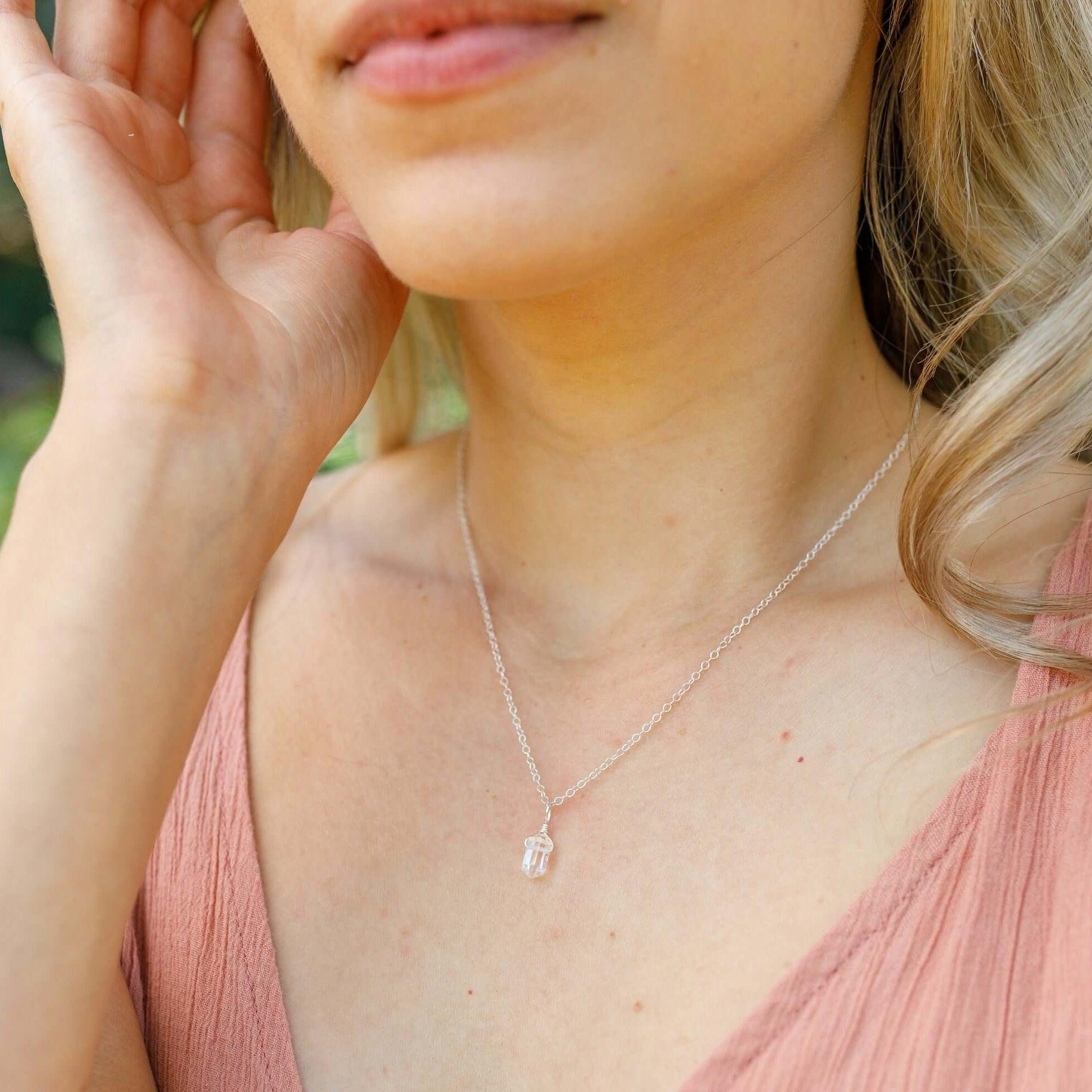 Crystal Quartz Mini Double Terminated Crystal Point Pendant Necklace - Crystal Quartz Mini Double Terminated Crystal Point Pendant Necklace - 14k Gold Fill / Cable - Luna Tide Handmade Crystal Jewellery