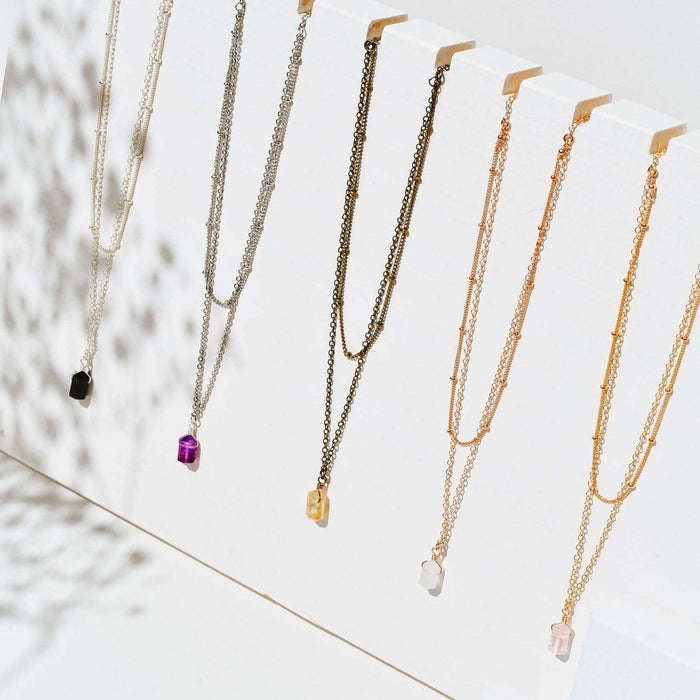 Double Terminated Crystal Layered Choker - Bronze - Stainless Steel - Sterling Silver - 14K Rose Gold Fill - 14K Gold Fill - Luna Tide Handmade Jewellery