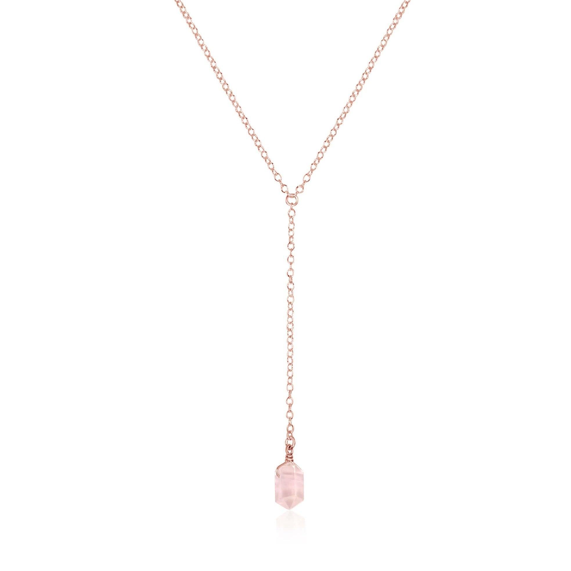 Double Terminated Crystal Lariat - 14K Rose Gold Fill - Luna Tide Handmade Jewellery