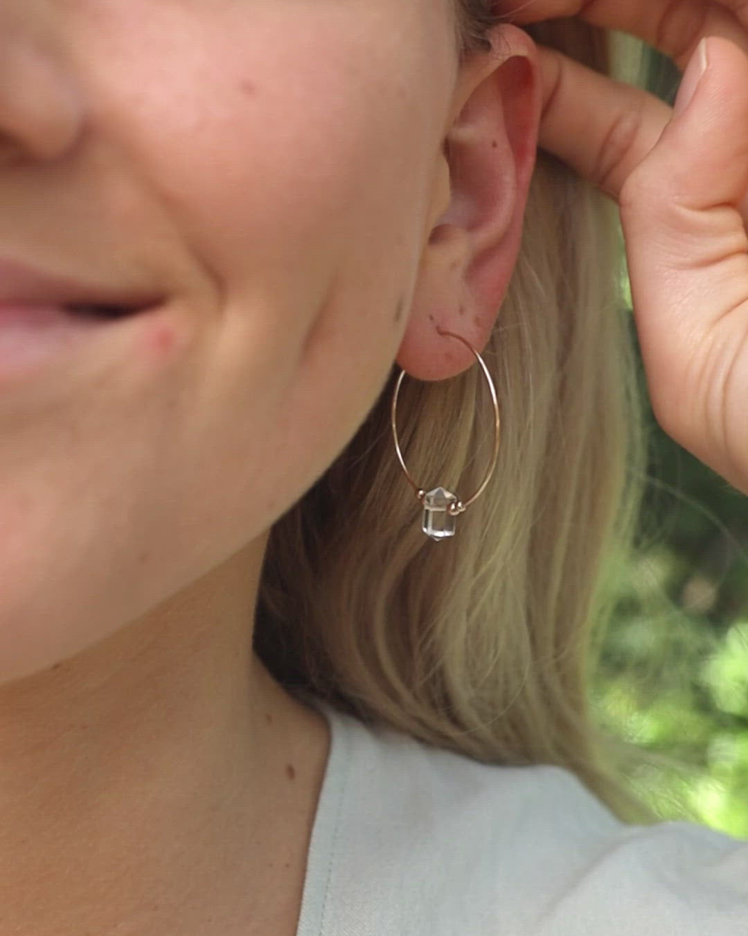 Large Hoop Crystal Quartz Double Terminated Crystal Point Earrings