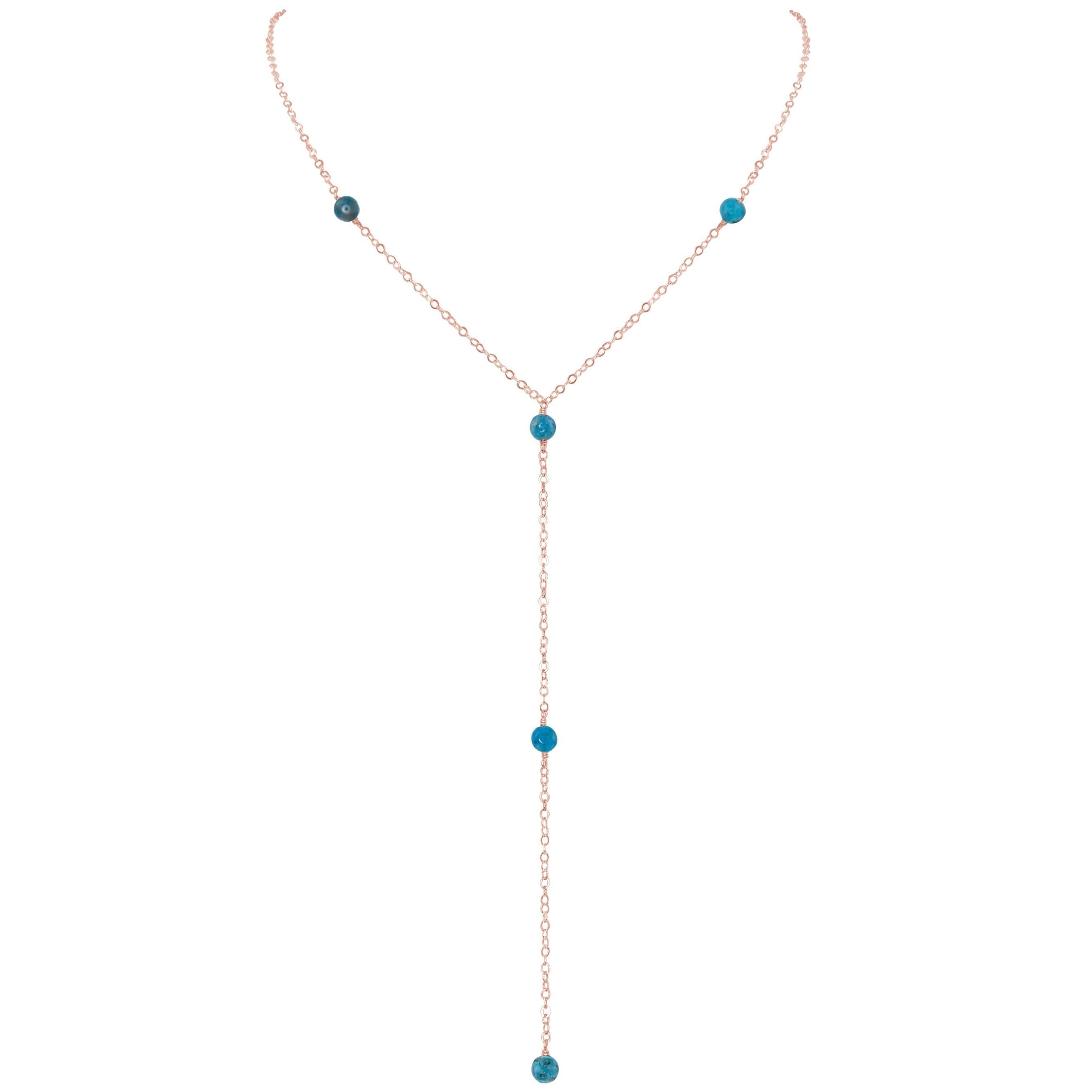 Dainty Apatite Lariat Necklace - Dainty Apatite Lariat Necklace - 14k Rose Gold Fill - Luna Tide Handmade Crystal Jewellery