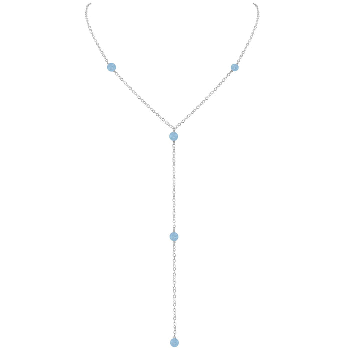 Dainty Aquamarine Lariat Necklace - Dainty Aquamarine Lariat Necklace - Sterling Silver - Luna Tide Handmade Crystal Jewellery