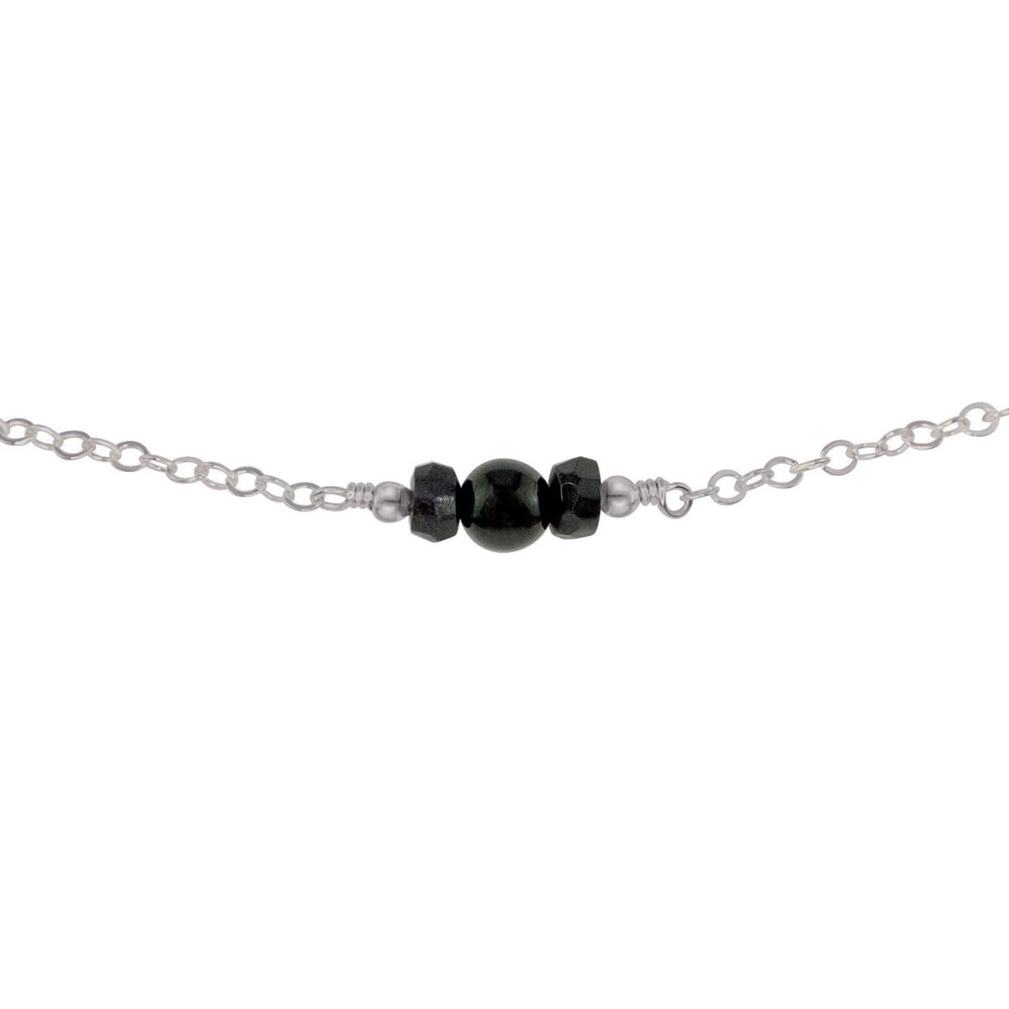Dainty Black Tourmaline Gemstone Choker Necklace - Dainty Black Tourmaline Gemstone Choker Necklace - Stainless Steel - Luna Tide Handmade Crystal Jewellery