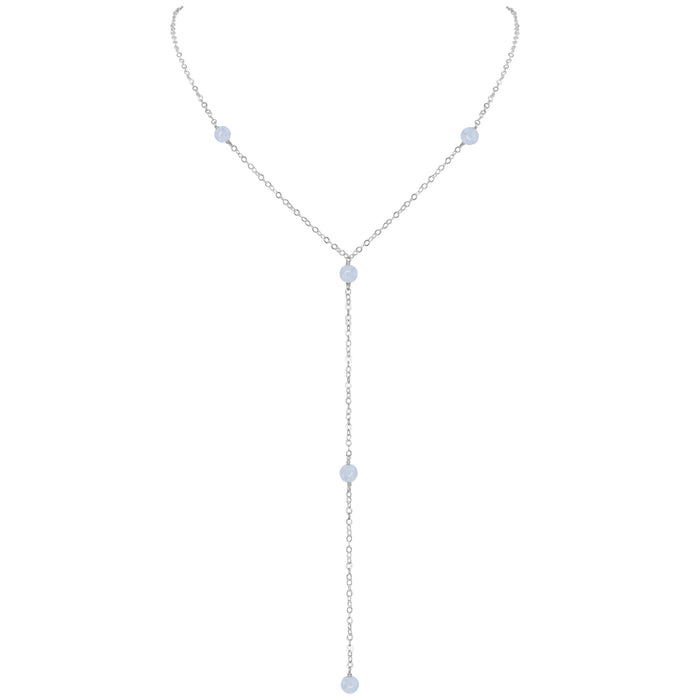 Dainty Blue Lace Agate Lariat Necklace - Dainty Blue Lace Agate Lariat Necklace - Sterling Silver - Luna Tide Handmade Crystal Jewellery