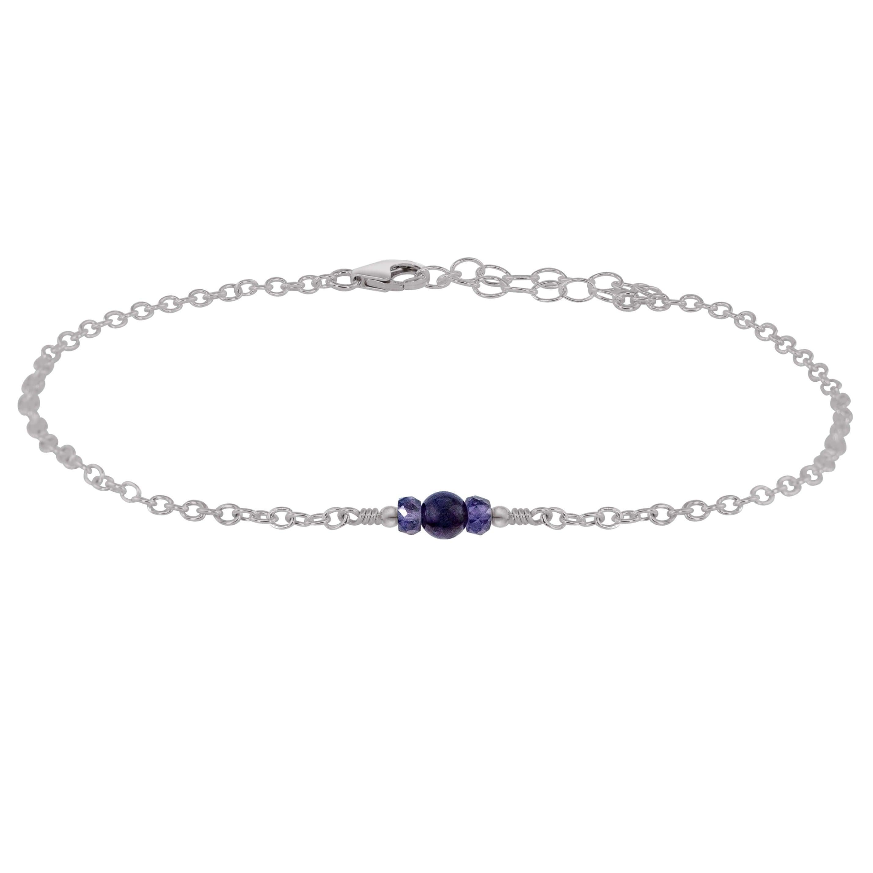 Dainty Iolite Gemstone Anklet - Dainty Iolite Gemstone Anklet - Stainless Steel - Luna Tide Handmade Crystal Jewellery