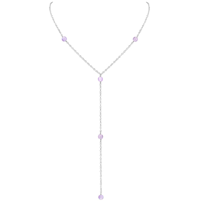 Dainty Pink Amethyst Gemstone Lariat Necklace - Dainty Pink Amethyst Gemstone Lariat Necklace - Sterling Silver - Luna Tide Handmade Crystal Jewellery