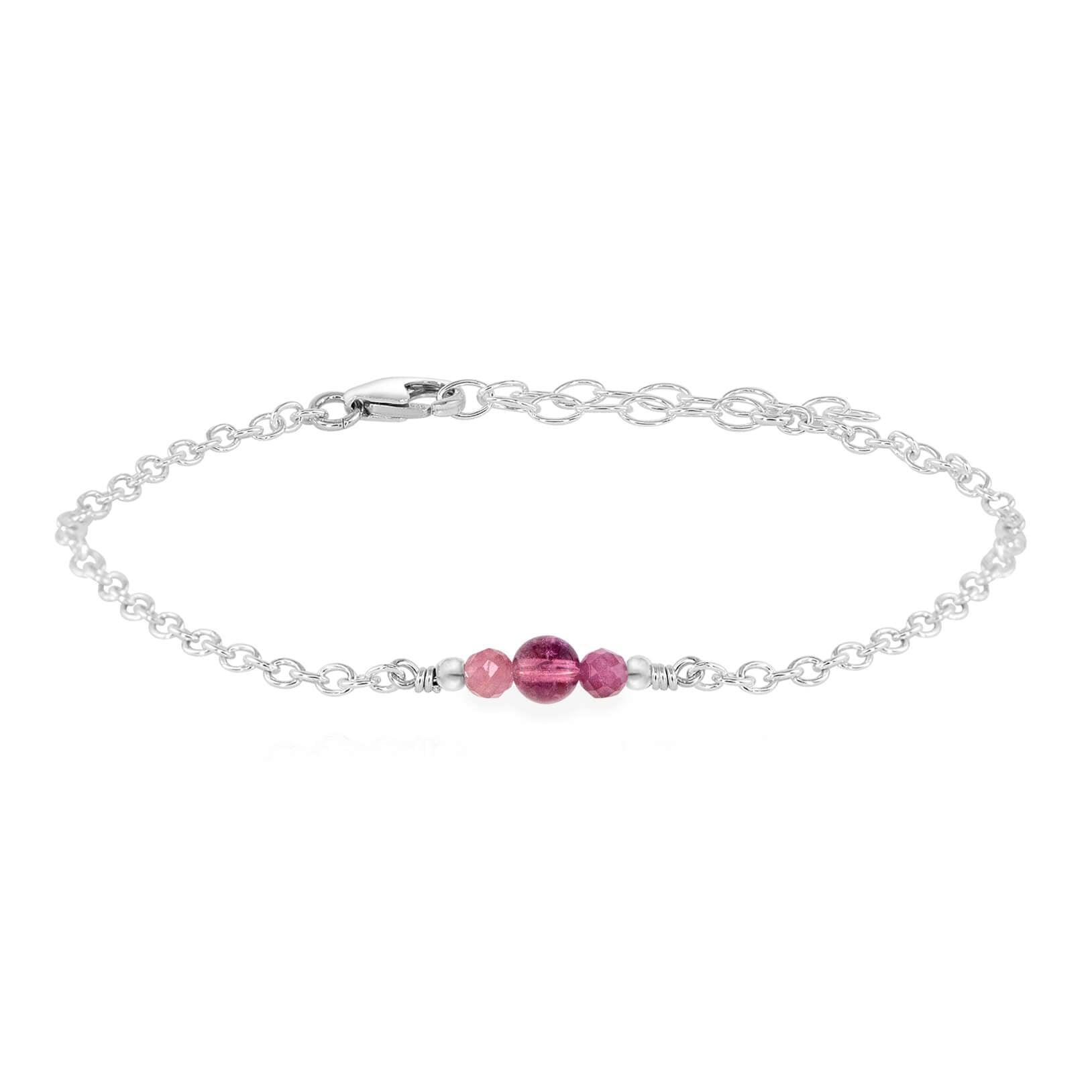 Dainty Pink Tourmaline Gemstone Bracelet - Dainty Pink Tourmaline Gemstone Bracelet - Sterling Silver - Luna Tide Handmade Crystal Jewellery