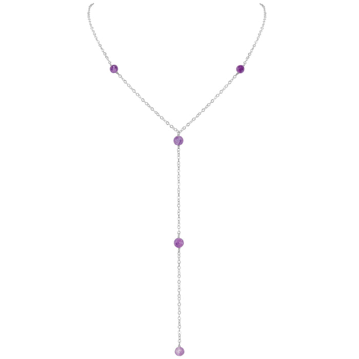Dainty Purple Lepidolite Gemstone Lariat Necklace - Dainty Purple Lepidolite Gemstone Lariat Necklace - Sterling Silver - Luna Tide Handmade Crystal Jewellery
