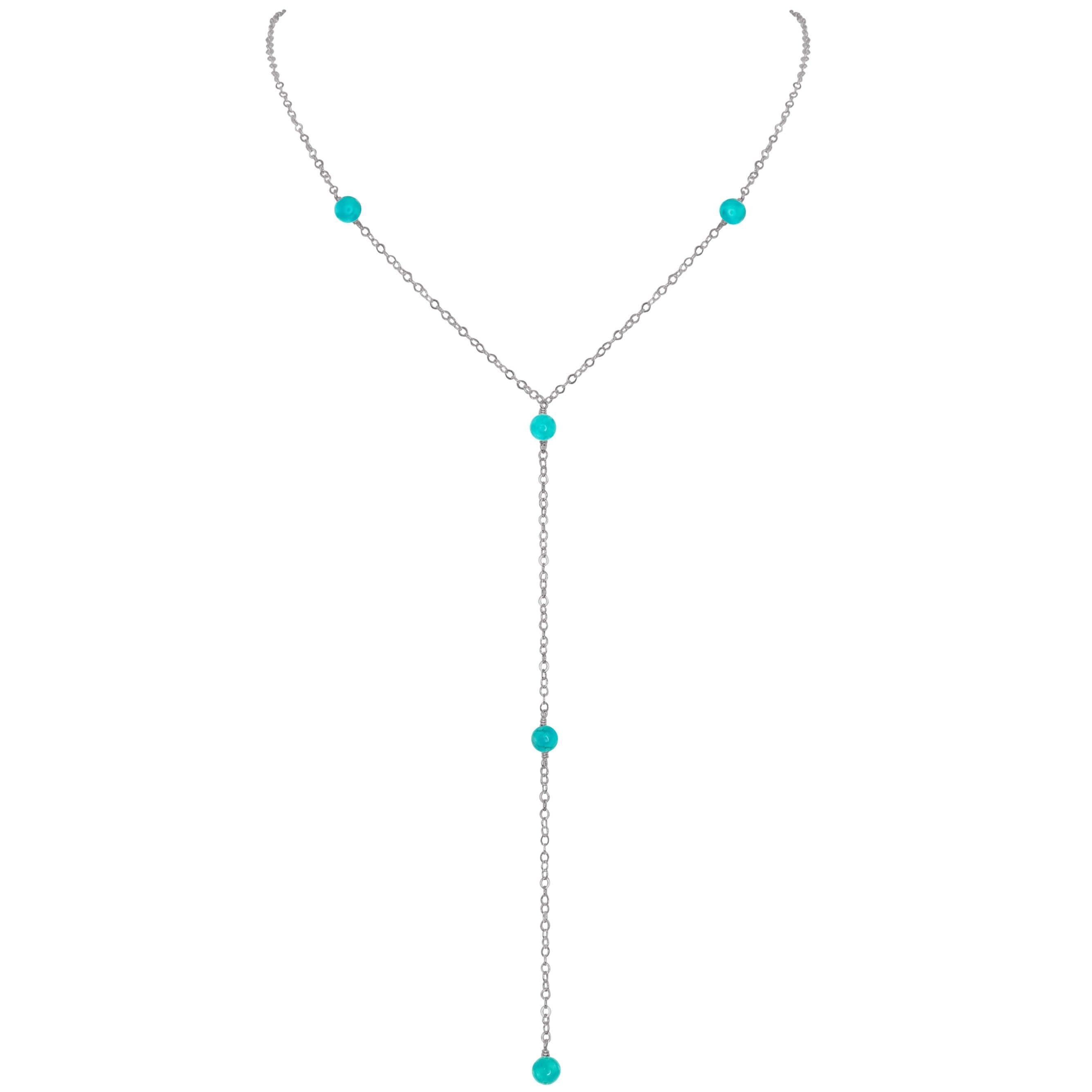 Dainty Turquoise Lariat Necklace - Dainty Turquoise Lariat Necklace - Stainless Steel - Luna Tide Handmade Crystal Jewellery
