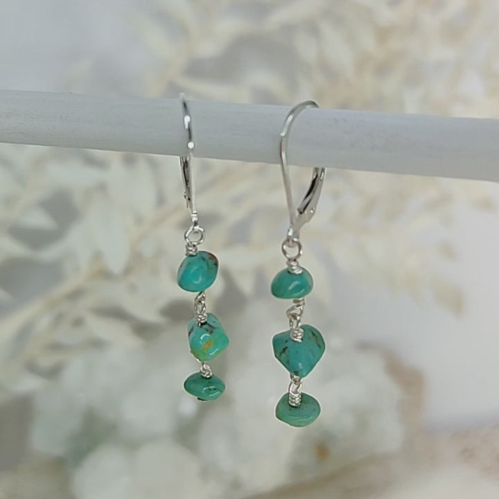 Turquoise Crystal Beaded Chain Dangle Leverback Earrings