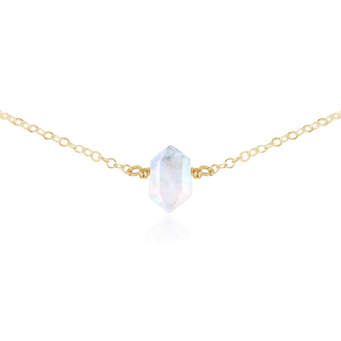 Double Terminated Rainbow Moonstone Mini Crystal Point Choker Necklace - Double Terminated Rainbow Moonstone Mini Crystal Point Choker Necklace - 14k Gold Fill - Luna Tide Handmade Crystal Jewellery