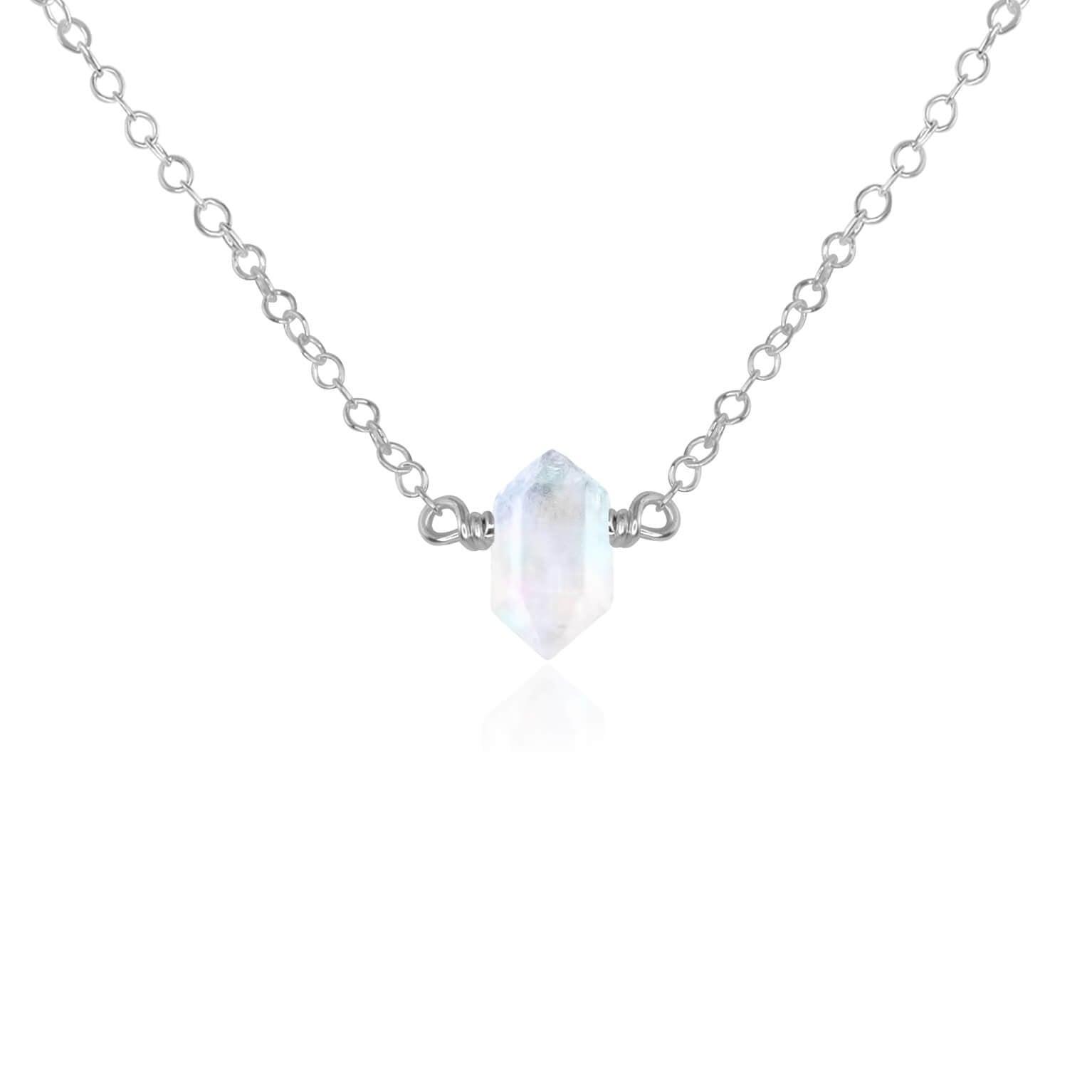 Double Terminated Rainbow Moonstone Mini Crystal Point Necklace - Double Terminated Rainbow Moonstone Mini Crystal Point Necklace - Sterling Silver - Luna Tide Handmade Crystal Jewellery