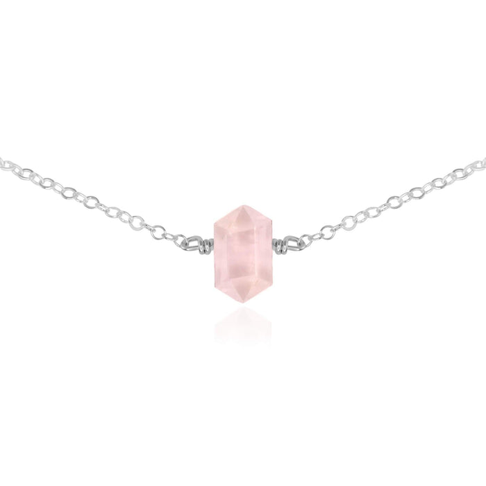 Double Terminated Rose Quartz Mini Crystal Point Choker Necklace - Double Terminated Rose Quartz Mini Crystal Point Choker Necklace - Sterling Silver - Luna Tide Handmade Crystal Jewellery