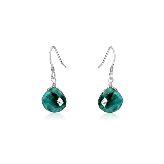 Emerald Gemstone Teardrop Dangle Earrings - Emerald Gemstone Teardrop Dangle Earrings - Sterling Silver - Luna Tide Handmade Crystal Jewellery