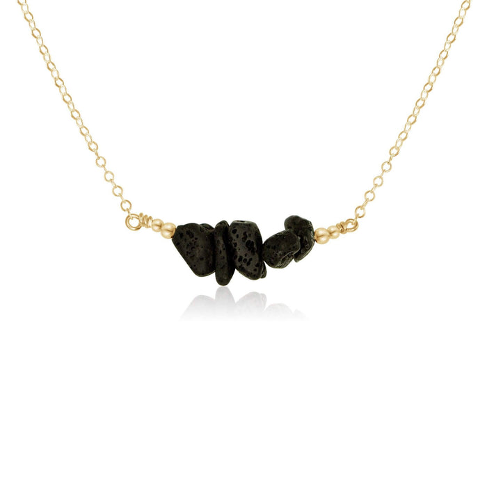 Essential Oil Lava Stone Chip Bead Bar Necklace - Essential Oil Lava Stone Chip Bead Bar Necklace - 14k Gold Fill - Luna Tide Handmade Crystal Jewellery