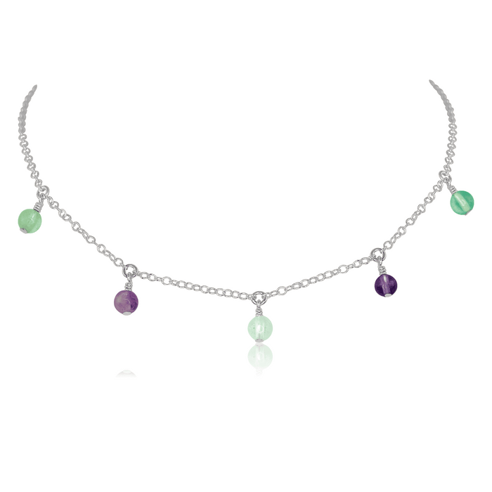 Fluorite Bead Drop Choker - Fluorite Bead Drop Choker - Sterling Silver - Luna Tide Handmade Crystal Jewellery