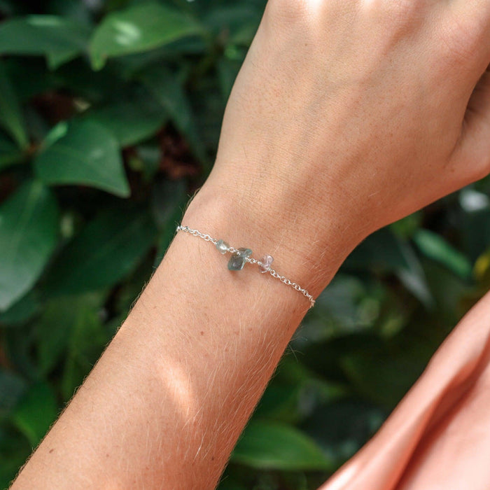 Fluorite Beaded Chain Bracelet - Fluorite Beaded Chain Bracelet - Sterling Silver - Luna Tide Handmade Crystal Jewellery