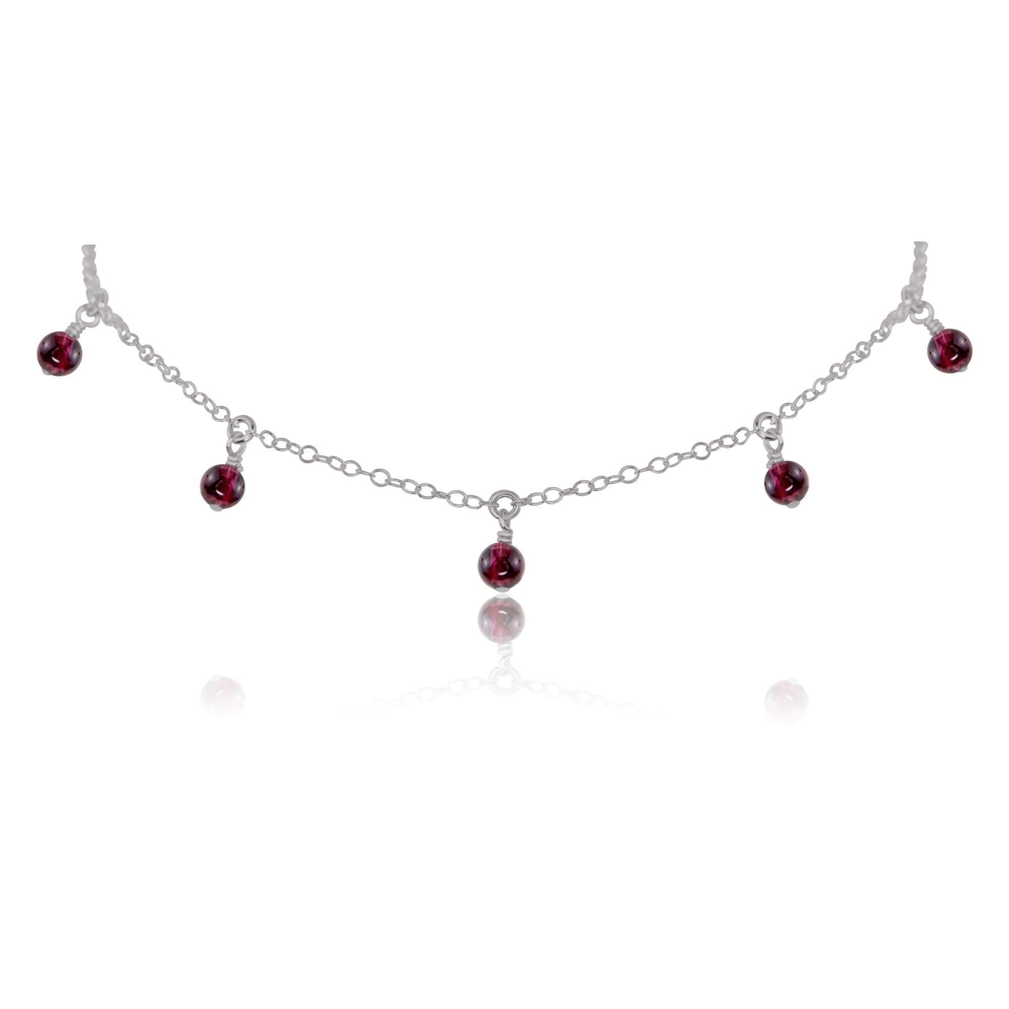 Garnet Bead Drop Choker - Garnet Bead Drop Choker - Stainless Steel - Luna Tide Handmade Crystal Jewellery