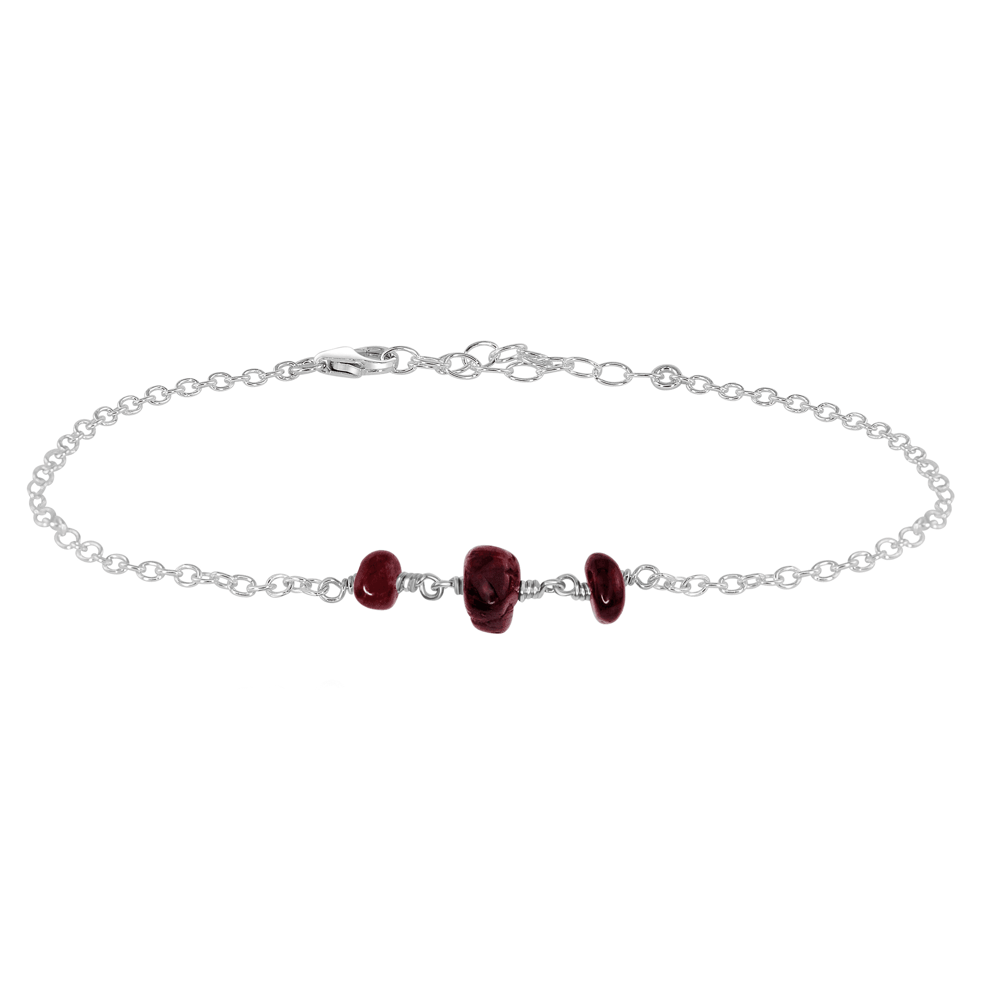 Garnet Beaded Chain Anklet - Garnet Beaded Chain Anklet - Sterling Silver - Luna Tide Handmade Crystal Jewellery