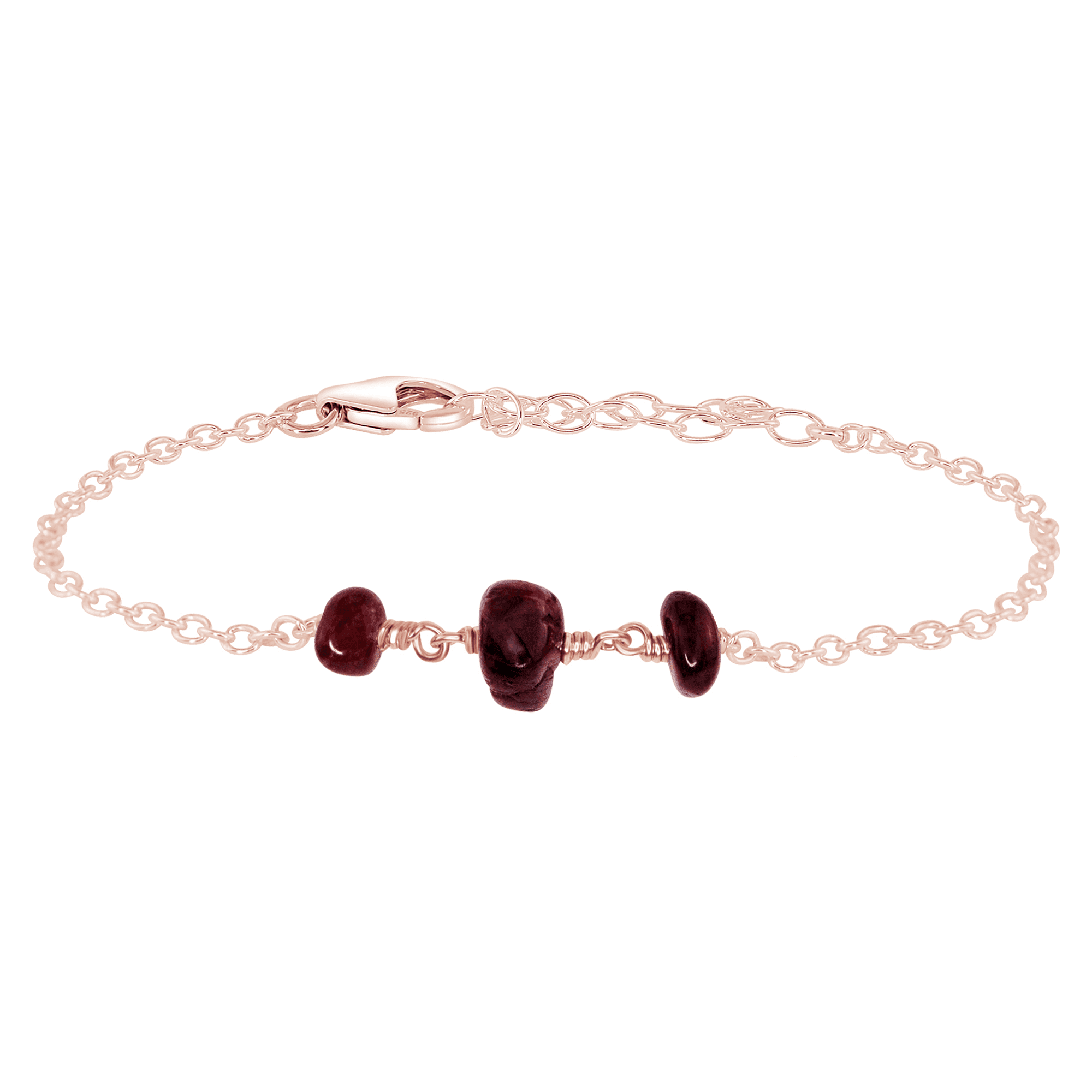 Garnet Beaded Chain Bracelet - Garnet Beaded Chain Bracelet - 14k Rose Gold Fill - Luna Tide Handmade Crystal Jewellery