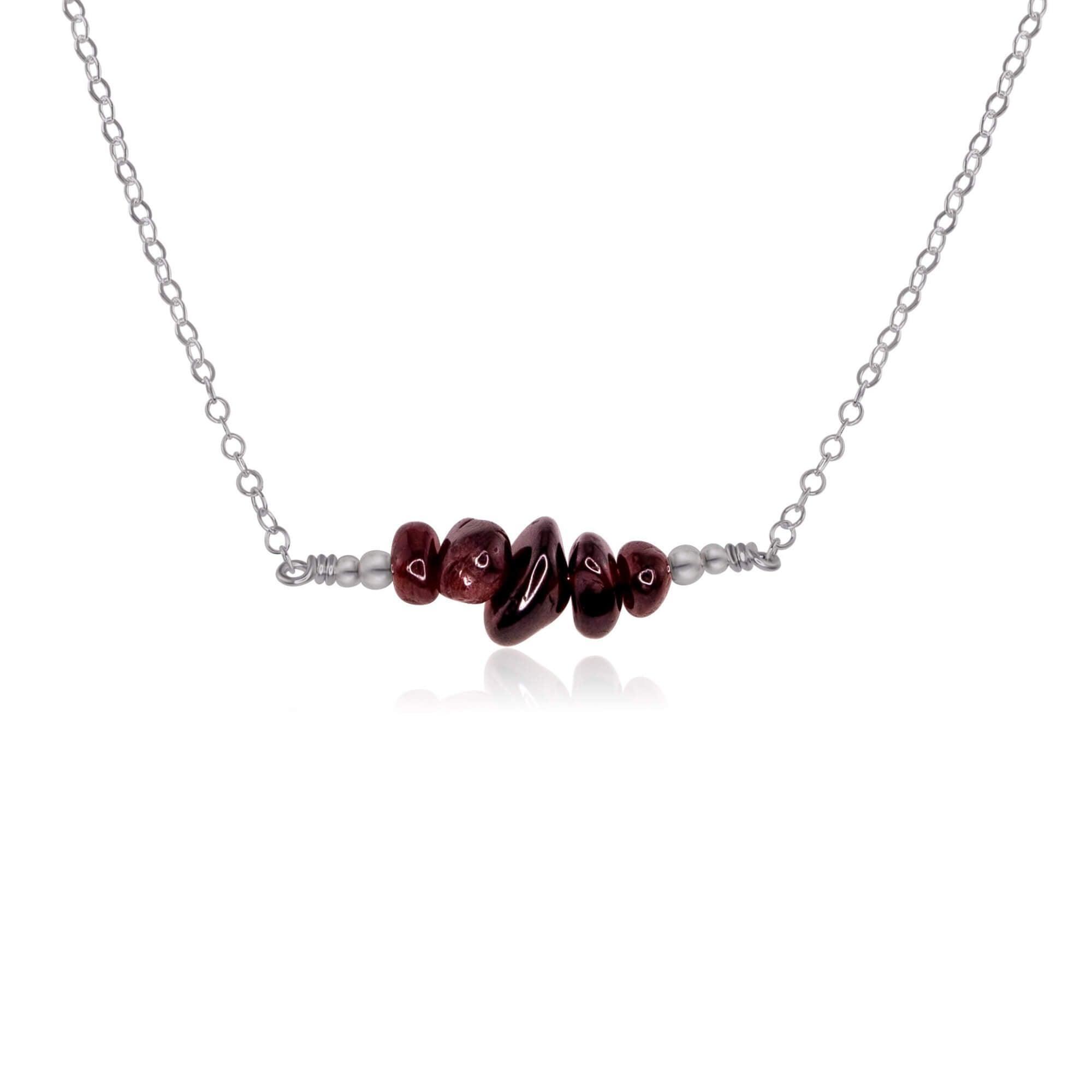 Garnet Chip Bead Bar Necklace - Garnet Chip Bead Bar Necklace - Stainless Steel - Luna Tide Handmade Crystal Jewellery