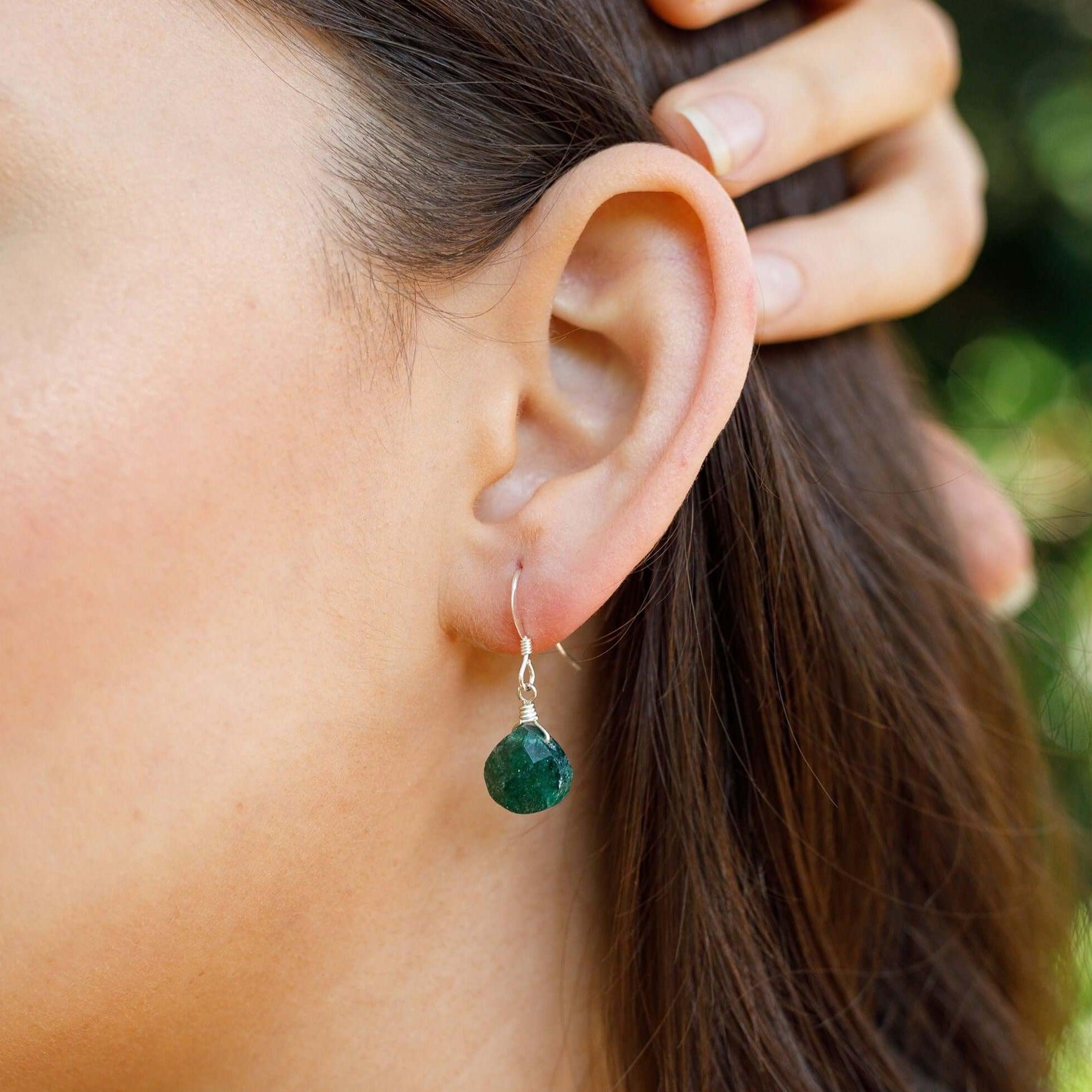 Green Aventurine Gemstone Teardrop Dangle Earrings - Green Aventurine Gemstone Teardrop Dangle Earrings - Sterling Silver - Luna Tide Handmade Crystal Jewellery