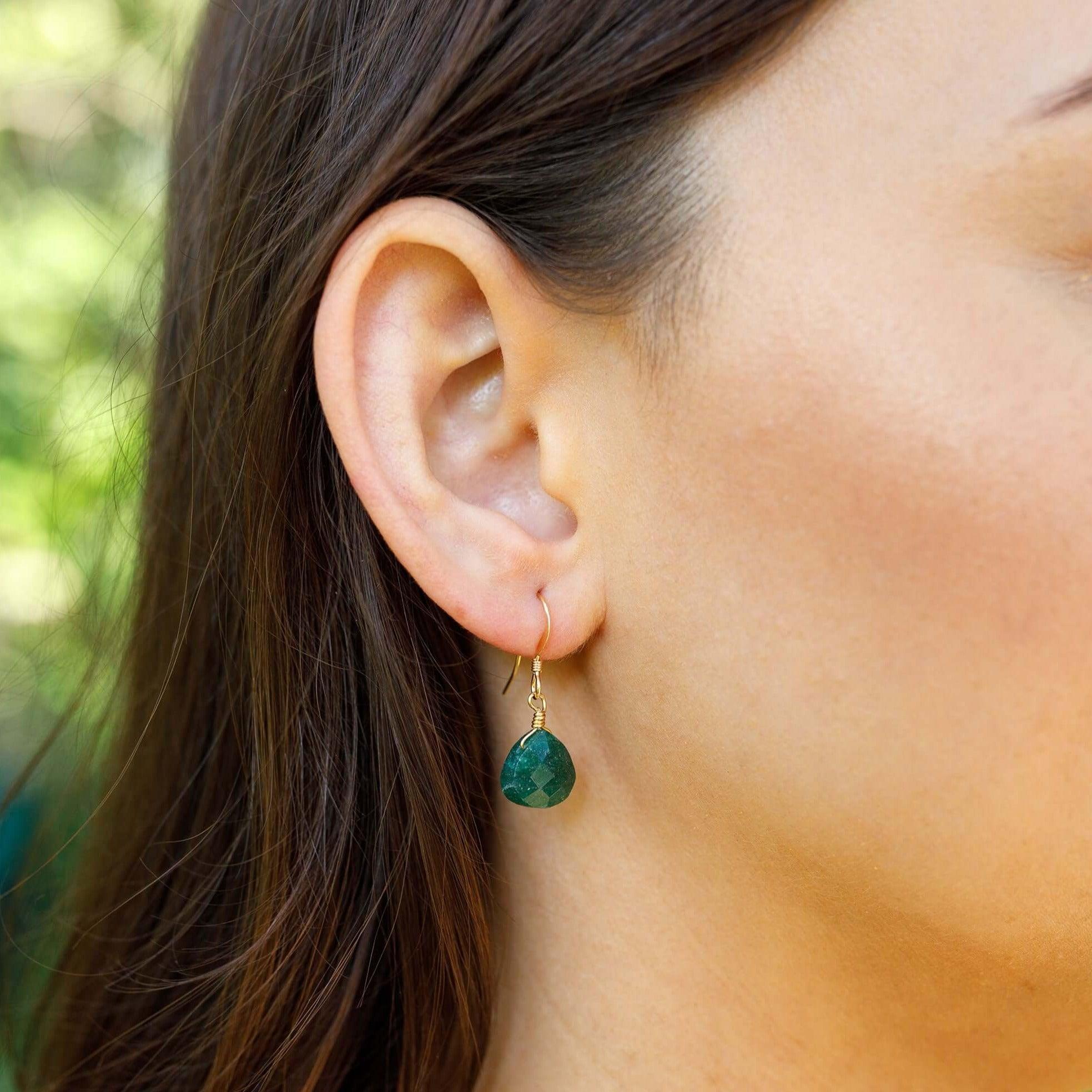 Green Aventurine Gemstone Teardrop Dangle Earrings - Green Aventurine Gemstone Teardrop Dangle Earrings - Sterling Silver - Luna Tide Handmade Crystal Jewellery