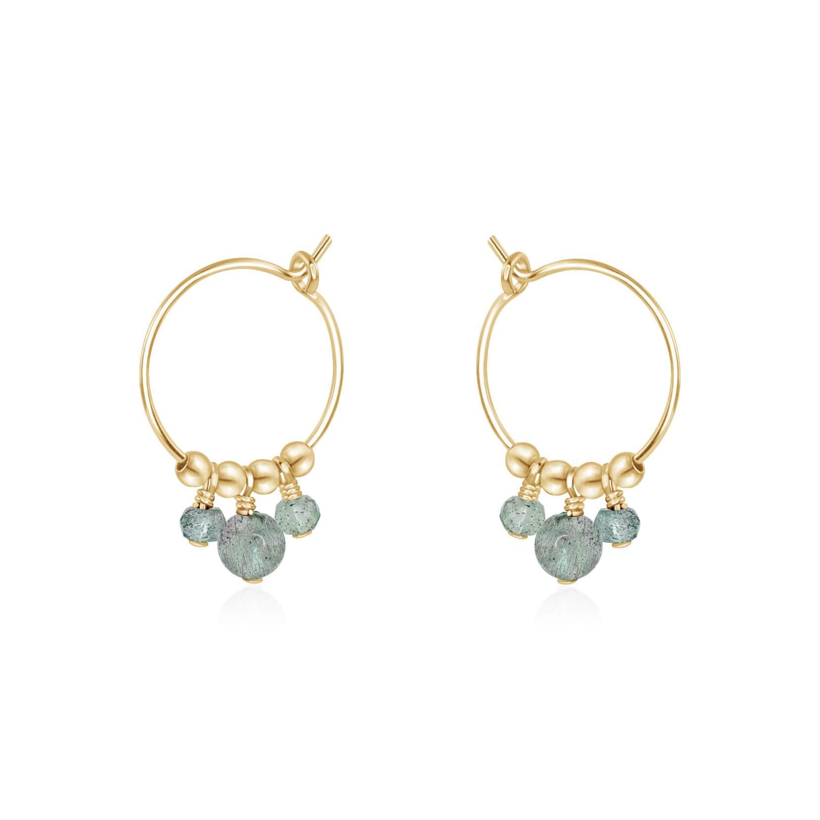 Grey Labradorite Gemstone Bead Drop Hoop Earrings - Grey Labradorite Gemstone Bead Drop Hoop Earrings - 14k Gold Fill - Luna Tide Handmade Crystal Jewellery