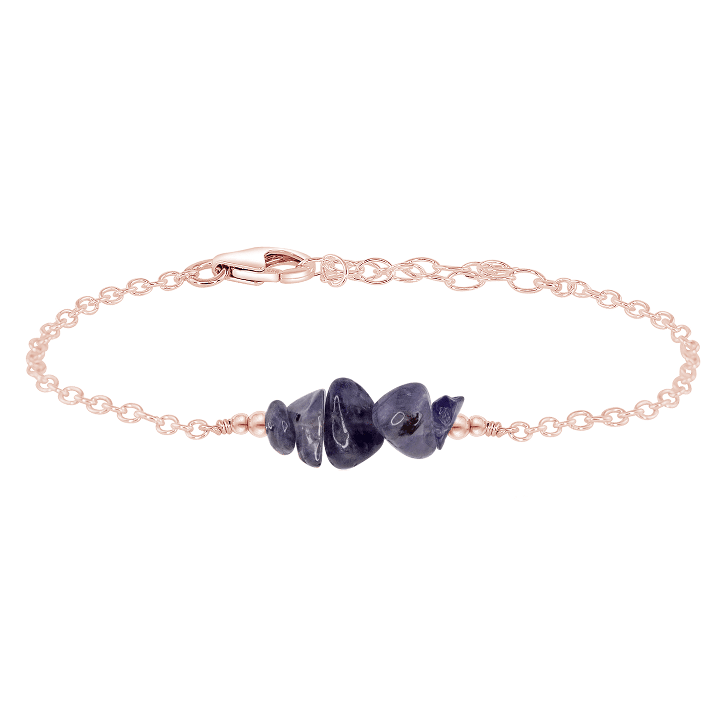 Iolite Chip Bead Bar Bracelet - Iolite Chip Bead Bar Bracelet - 14k Rose Gold Fill - Luna Tide Handmade Crystal Jewellery
