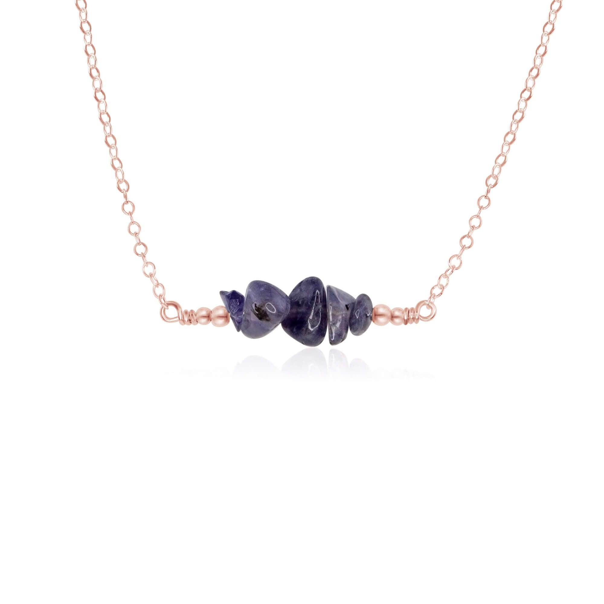 Iolite Chip Bead Bar Necklace - Iolite Chip Bead Bar Necklace - 14k Rose Gold Fill - Luna Tide Handmade Crystal Jewellery