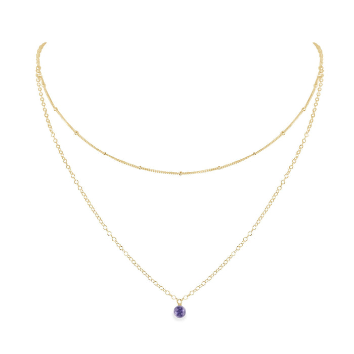 Iolite Gemstone Chain Layered Choker Necklace - Iolite Gemstone Chain Layered Choker Necklace - 14k Gold Fill - Luna Tide Handmade Crystal Jewellery
