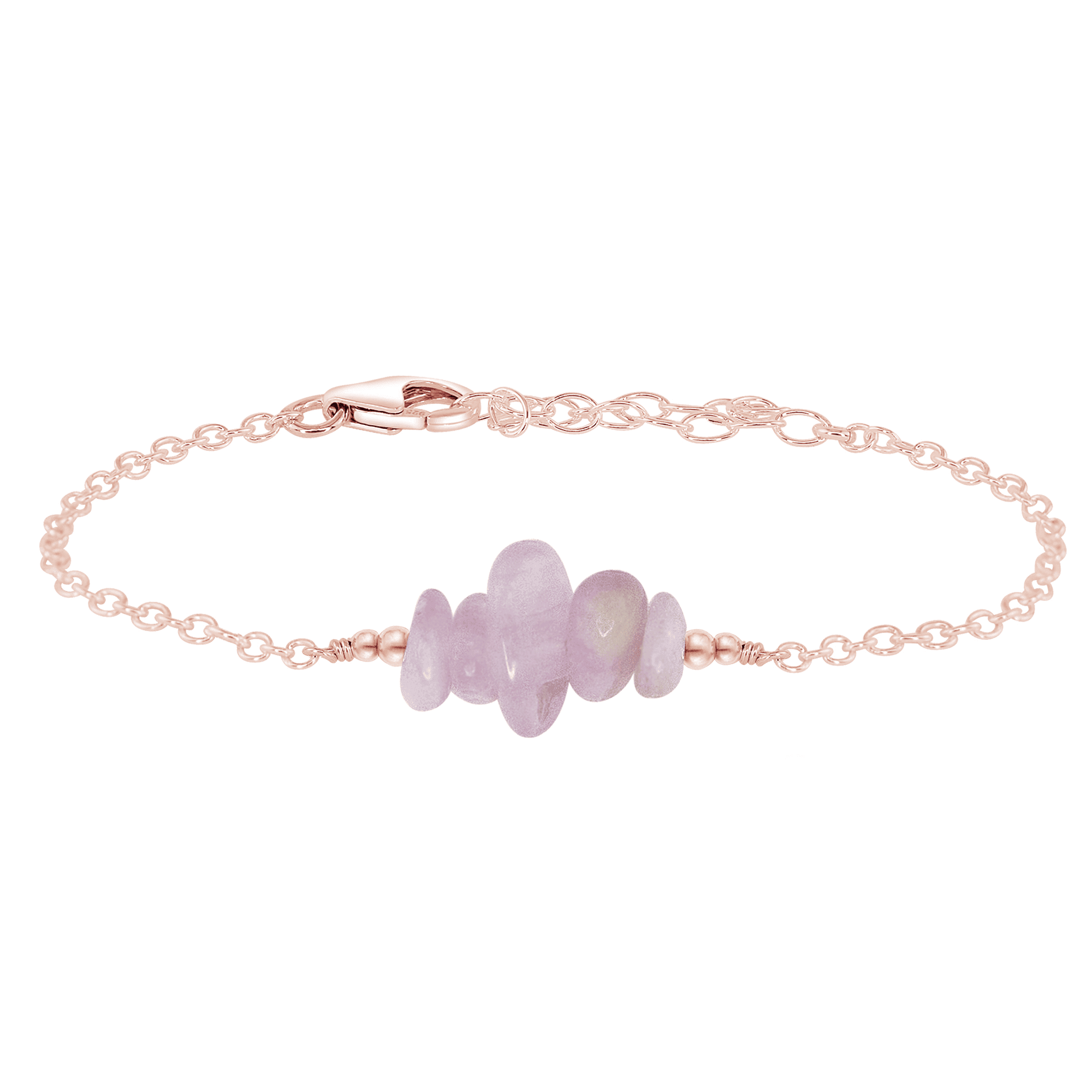 Kunzite Chip Bead Bar Bracelet - Kunzite Chip Bead Bar Bracelet - 14k Rose Gold Fill - Luna Tide Handmade Crystal Jewellery