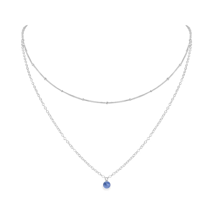 Kyanite Gemstone Chain Layered Choker Necklace - Kyanite Gemstone Chain Layered Choker Necklace - Sterling Silver - Luna Tide Handmade Crystal Jewellery