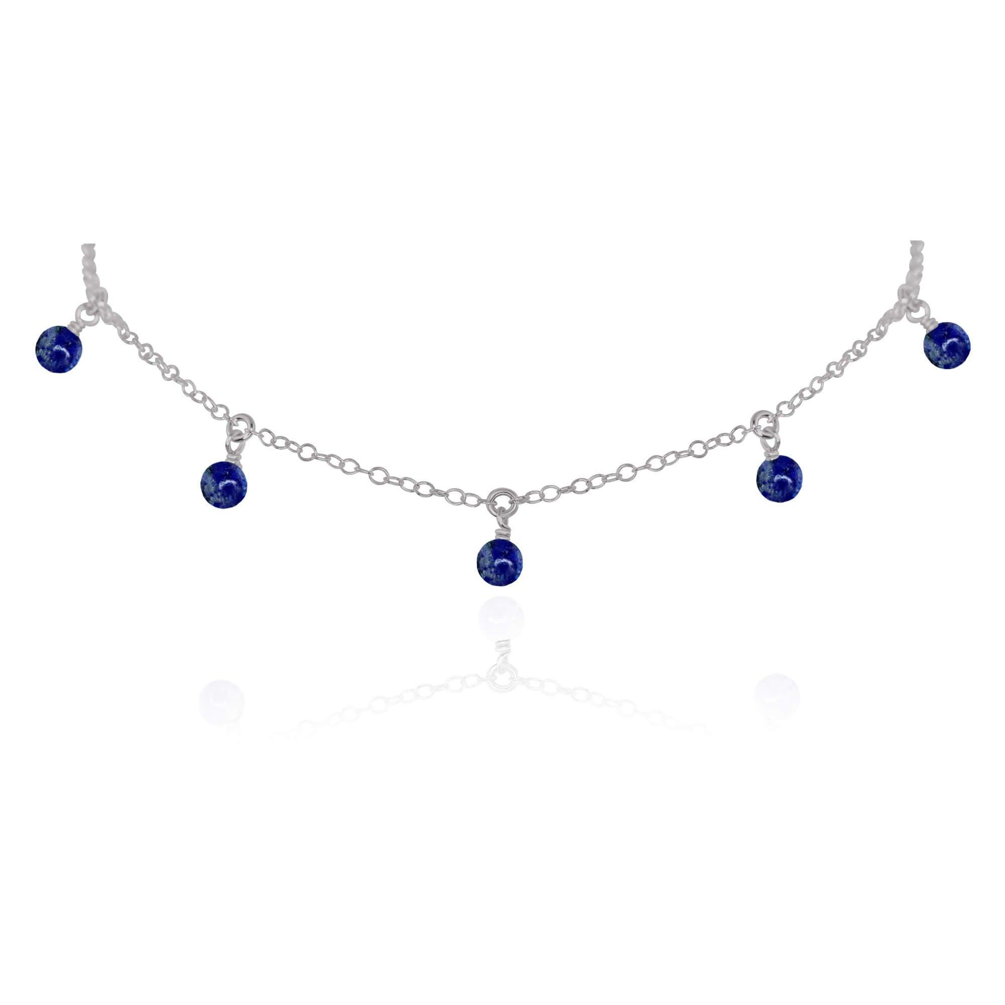 Lapis Lazuli Bead Drop Choker - Lapis Lazuli Bead Drop Choker - Stainless Steel - Luna Tide Handmade Crystal Jewellery