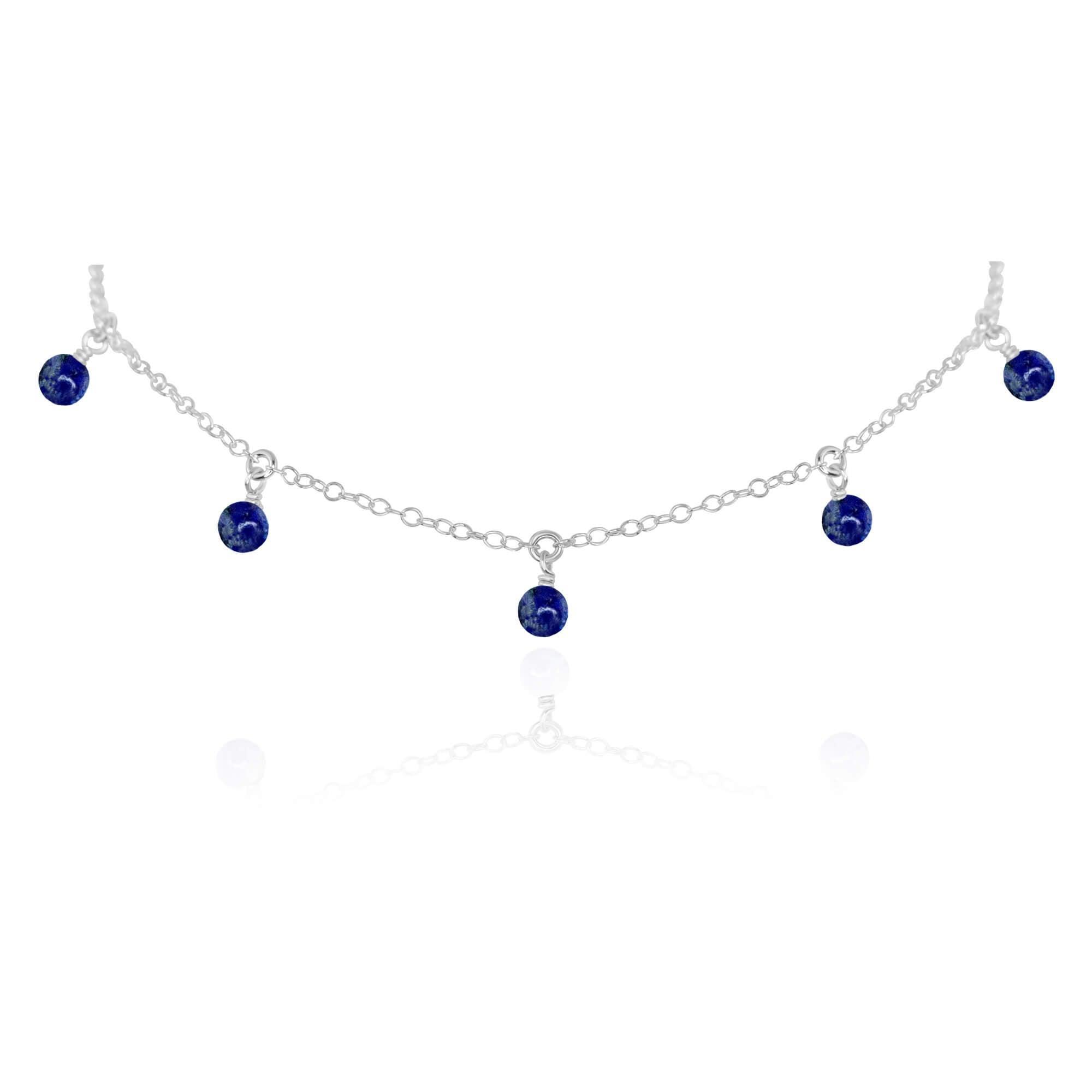 Lapis Lazuli Bead Drop Choker - Lapis Lazuli Bead Drop Choker - Sterling Silver - Luna Tide Handmade Crystal Jewellery