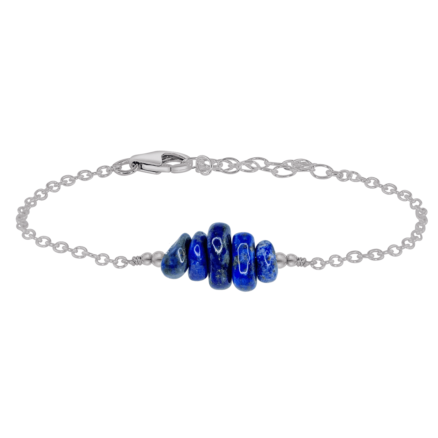 Lapis Lazuli Chip Bead Bar Bracelet - Lapis Lazuli Chip Bead Bar Bracelet - Stainless Steel - Luna Tide Handmade Crystal Jewellery