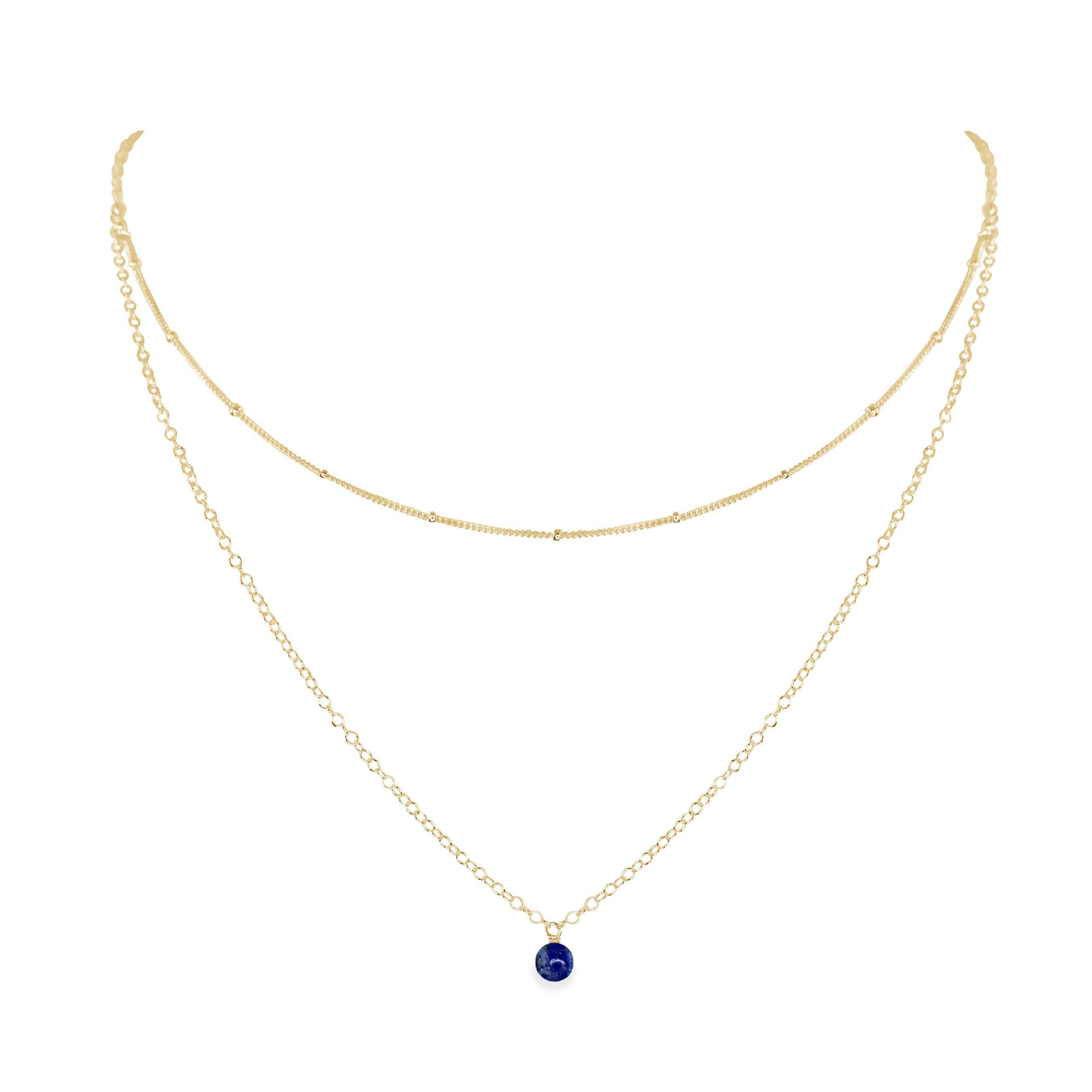 Lapis Lazuli Gemstone Chain Layered Choker Necklace - Lapis Lazuli Gemstone Chain Layered Choker Necklace - 14k Gold Fill - Luna Tide Handmade Crystal Jewellery