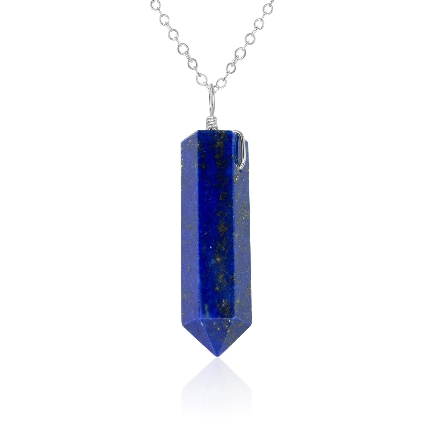 Lapis Lazuli Gemstone Generator Tower Point Pendant Necklace - Lapis Lazuli Gemstone Generator Tower Point Pendant Necklace - Sterling Silver / Cable - Luna Tide Handmade Crystal Jewellery
