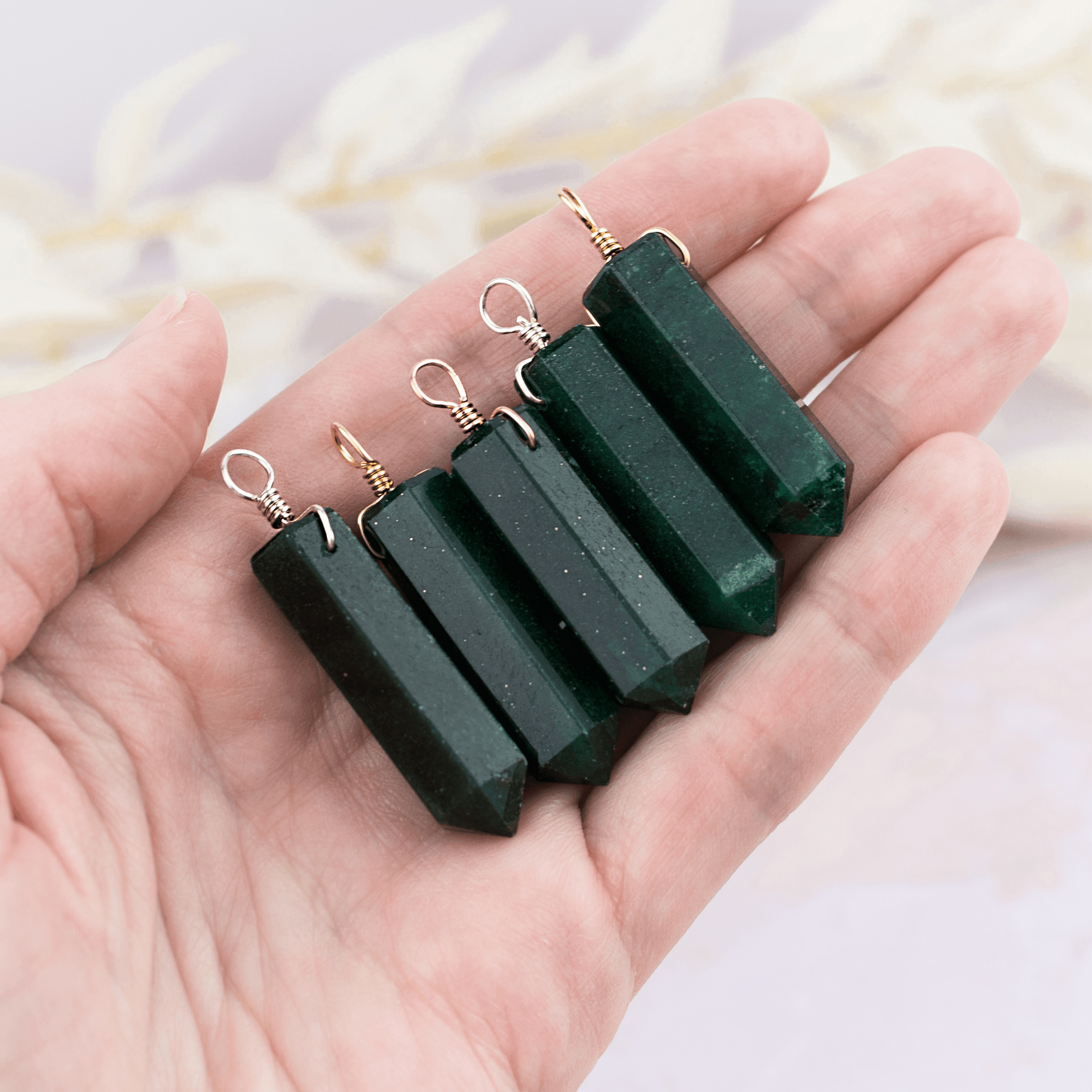 Large Aventurine Crystal Tower Point Generator Pendant - Large Aventurine Crystal Tower Point Generator Pendant - 14k Gold Fill - Luna Tide Handmade Crystal Jewellery