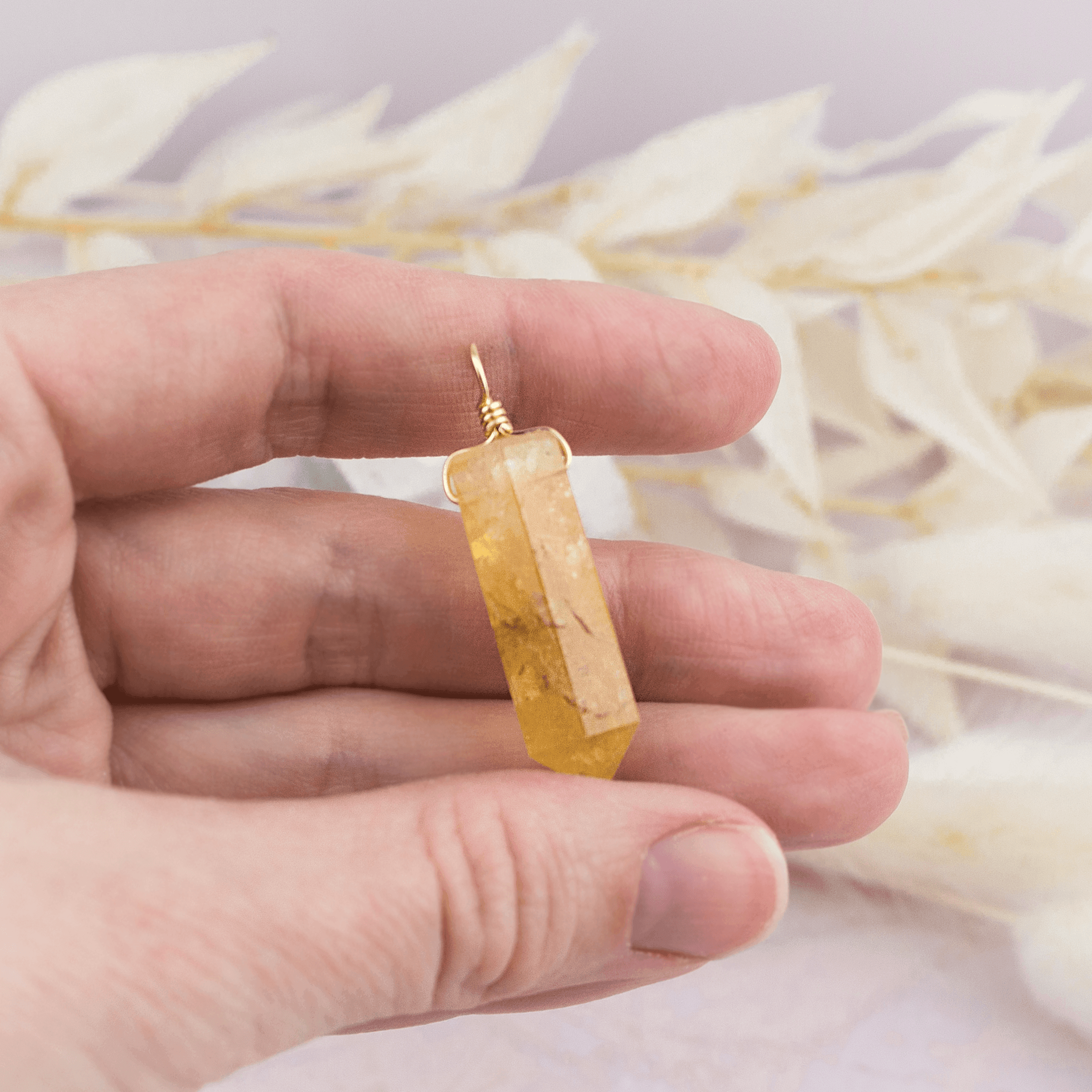 Large Citrine Crystal Tower Point Generator Pendant - Large Citrine Crystal Tower Point Generator Pendant - 14k Gold Fill - Luna Tide Handmade Crystal Jewellery