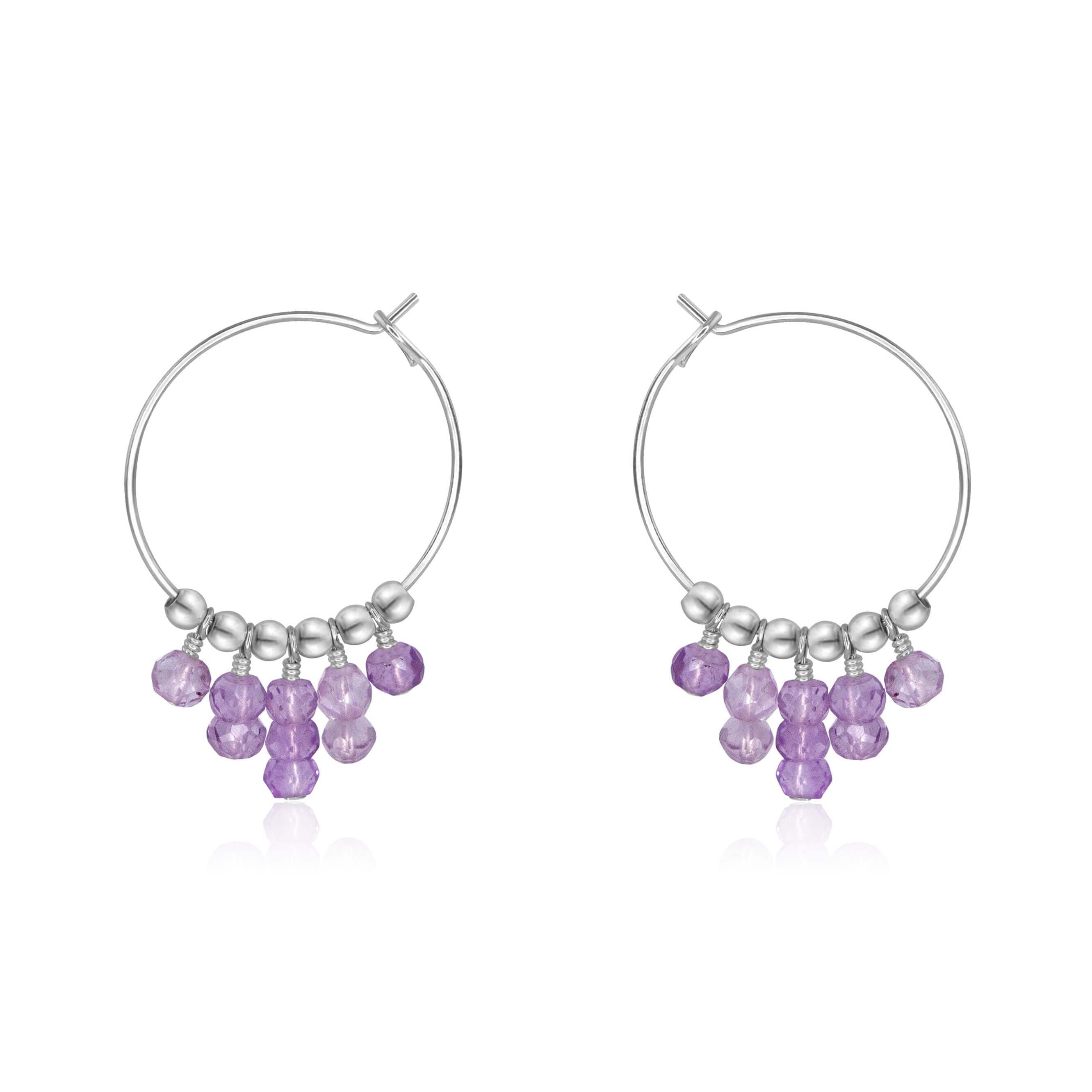Lavender Amethyst Statement Hoop Earrings - Lavender Amethyst Statement Hoop Earrings - Sterling Silver - Luna Tide Handmade Crystal Jewellery