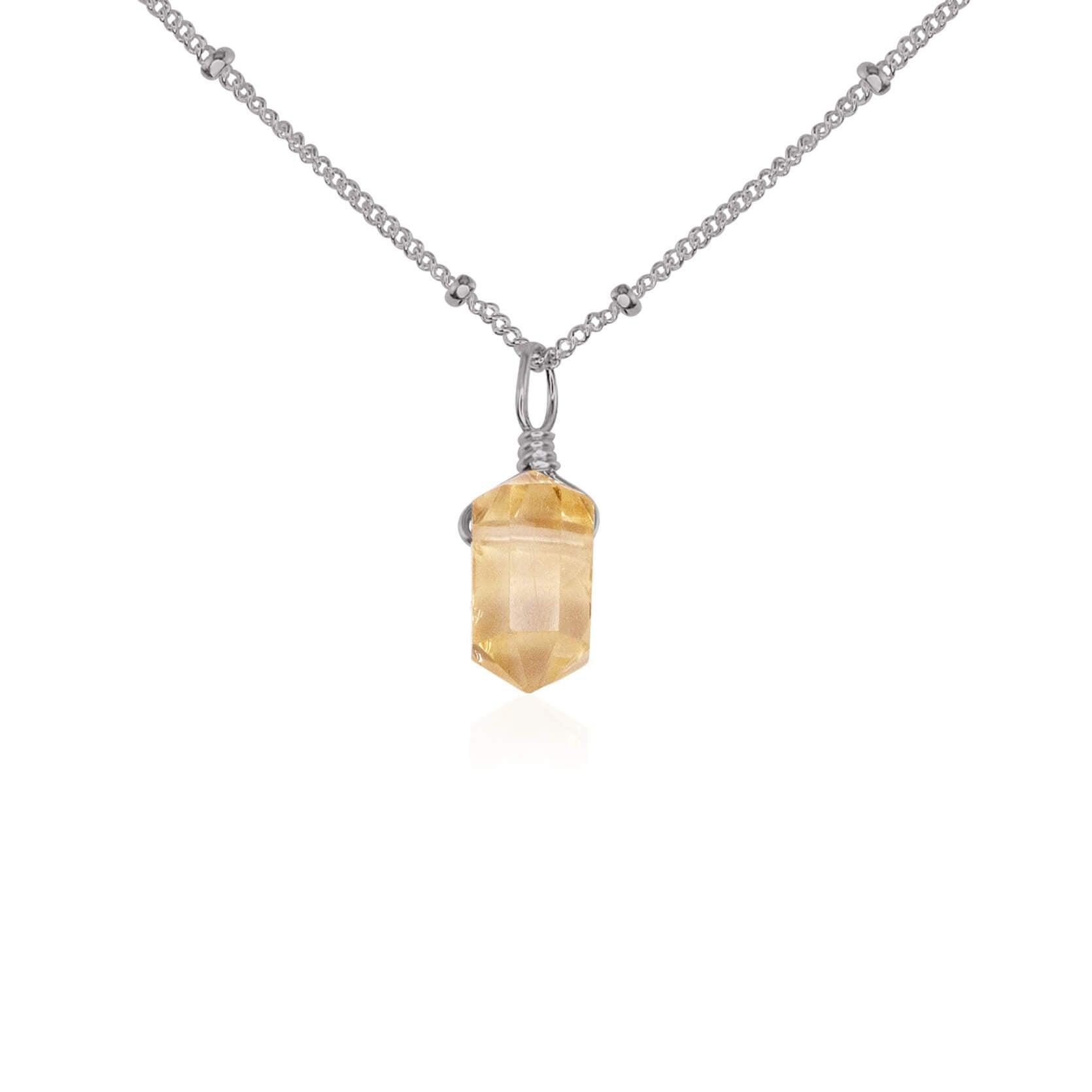 Mini Double Terminated Citrine Crystal Point Pendant Necklace - Mini Double Terminated Citrine Crystal Point Pendant Necklace - Stainless Steel / Satellite - Luna Tide Handmade Crystal Jewellery