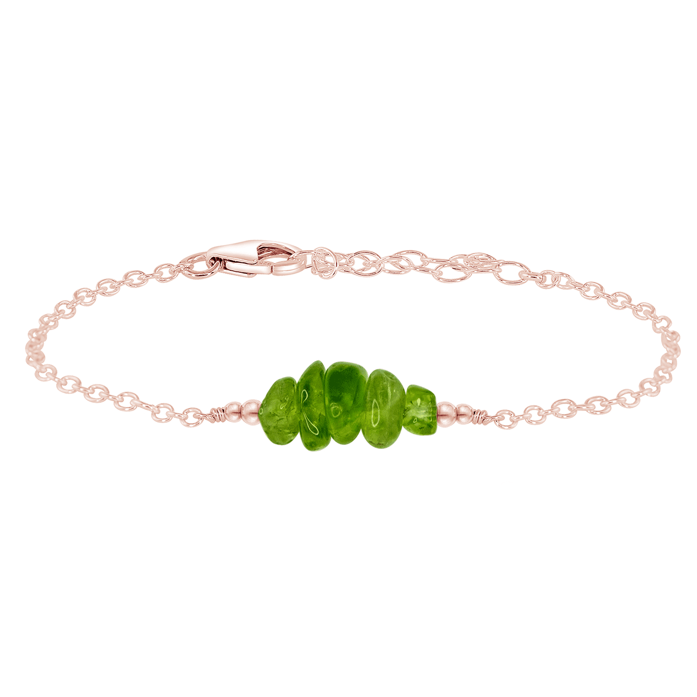 Peridot Chip Bead Bar Bracelet - Peridot Chip Bead Bar Bracelet - 14k Rose Gold Fill - Luna Tide Handmade Crystal Jewellery