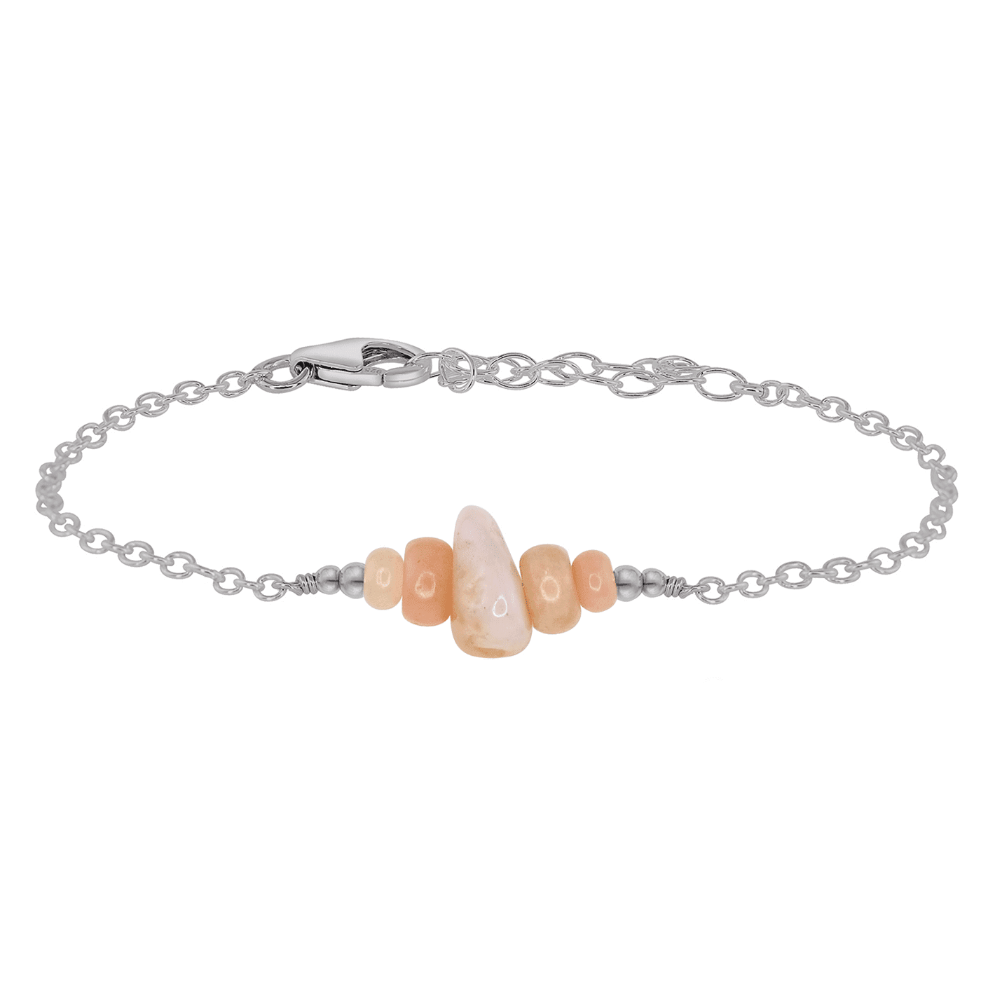 Pink Peruvian opal Chip Bead Bar Bracelet - Pink Peruvian opal Chip Bead Bar Bracelet - Stainless Steel - Luna Tide Handmade Crystal Jewellery