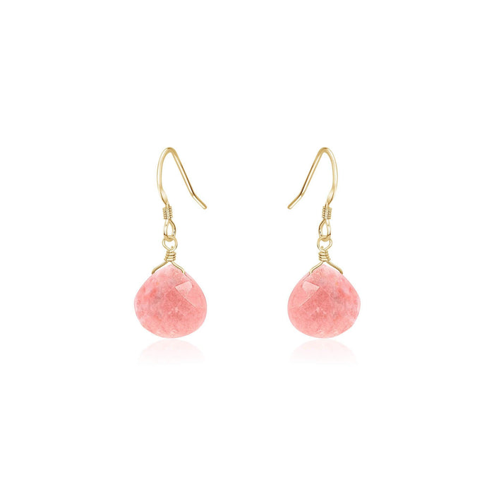 Pink Peruvian Opal Gemstone Teardrop Dangle Earrings - Pink Peruvian Opal Gemstone Teardrop Dangle Earrings - 14k Gold Fill - Luna Tide Handmade Crystal Jewellery