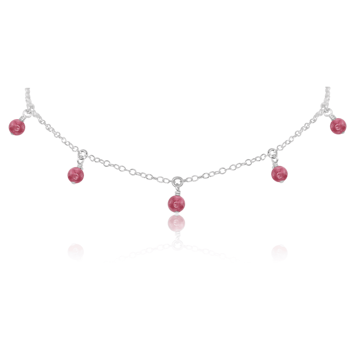 Pink Tourmaline Bead Drop Choker - Pink Tourmaline Bead Drop Choker - Sterling Silver - Luna Tide Handmade Crystal Jewellery