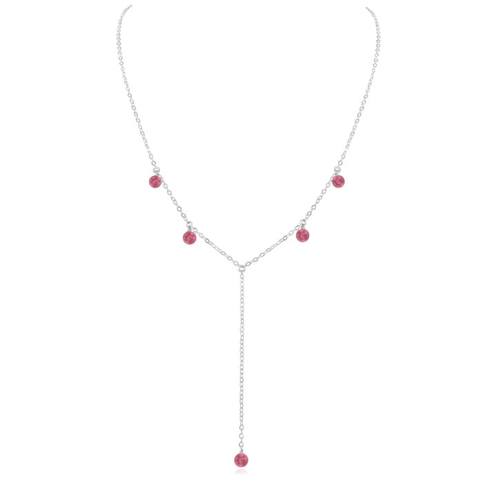 Pink Tourmaline Boho Lariat Necklace - Pink Tourmaline Boho Lariat Necklace - Sterling Silver - Luna Tide Handmade Crystal Jewellery