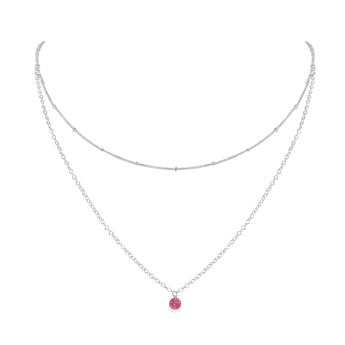 Pink Tourmaline Gemstone Chain Layered Choker Necklace - Pink Tourmaline Gemstone Chain Layered Choker Necklace - Sterling Silver - Luna Tide Handmade Crystal Jewellery