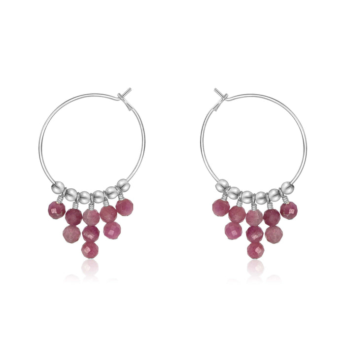 Pink Tourmaline Statement Hoop Earrings - Pink Tourmaline Statement Hoop Earrings - Sterling Silver - Luna Tide Handmade Crystal Jewellery